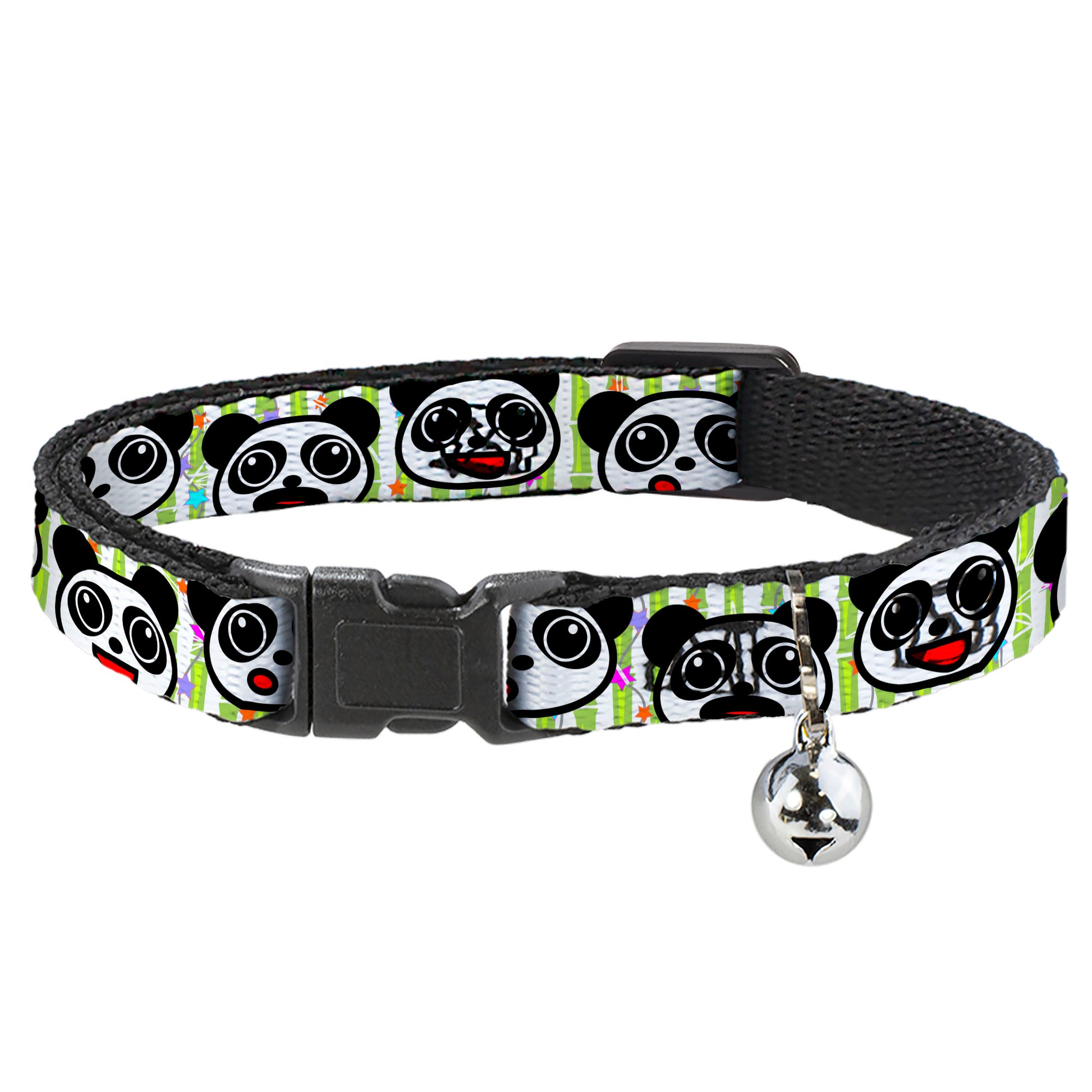 Cat Collar Breakaway - Panda Bear Cartoon Bamboo White Greens Multi Color Breakaway Cat Collars Buckle-Down