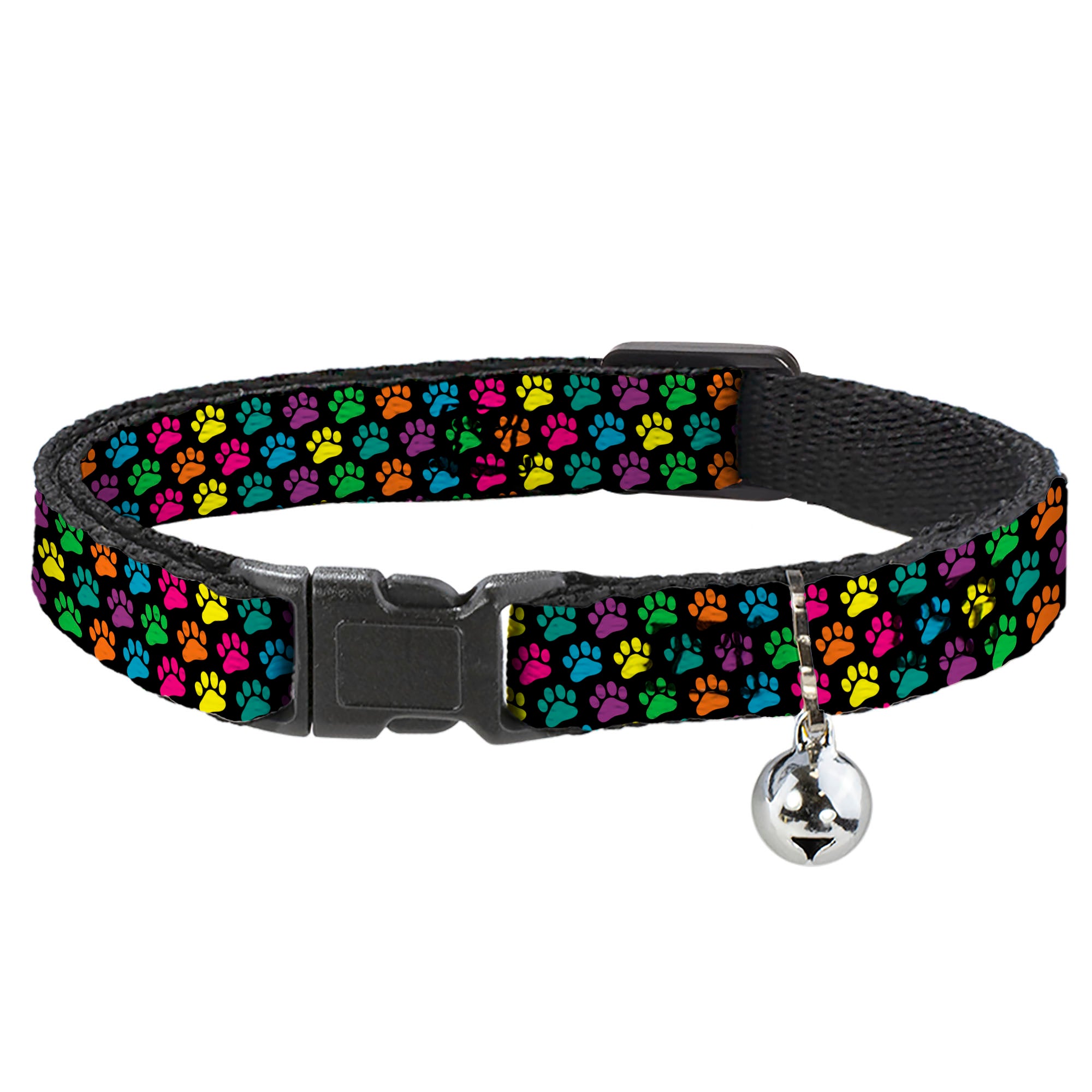 Cat Collar Breakaway - Paw Print Black Multi Color Breakaway Cat Collars Buckle-Down
