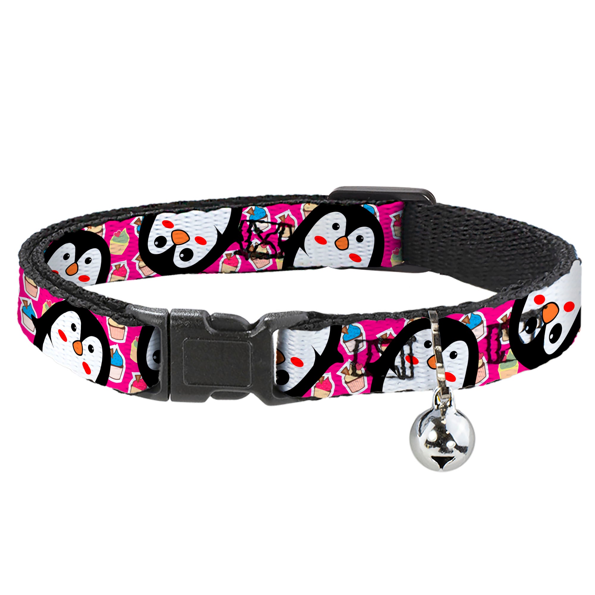 Cat Collar Breakaway - Penguins w Cupcakes Fuchsia Purple White Breakaway Cat Collars Buckle-Down