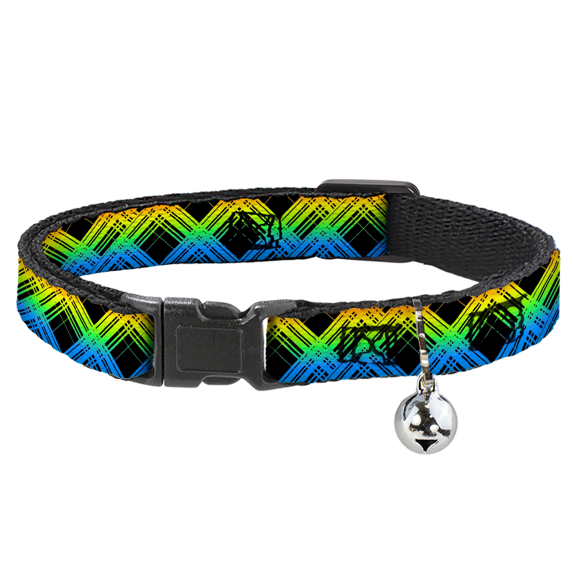 Cat Collar Breakaway - Plaid X Gradient Black Orange Green Blue Breakaway Cat Collars Buckle-Down