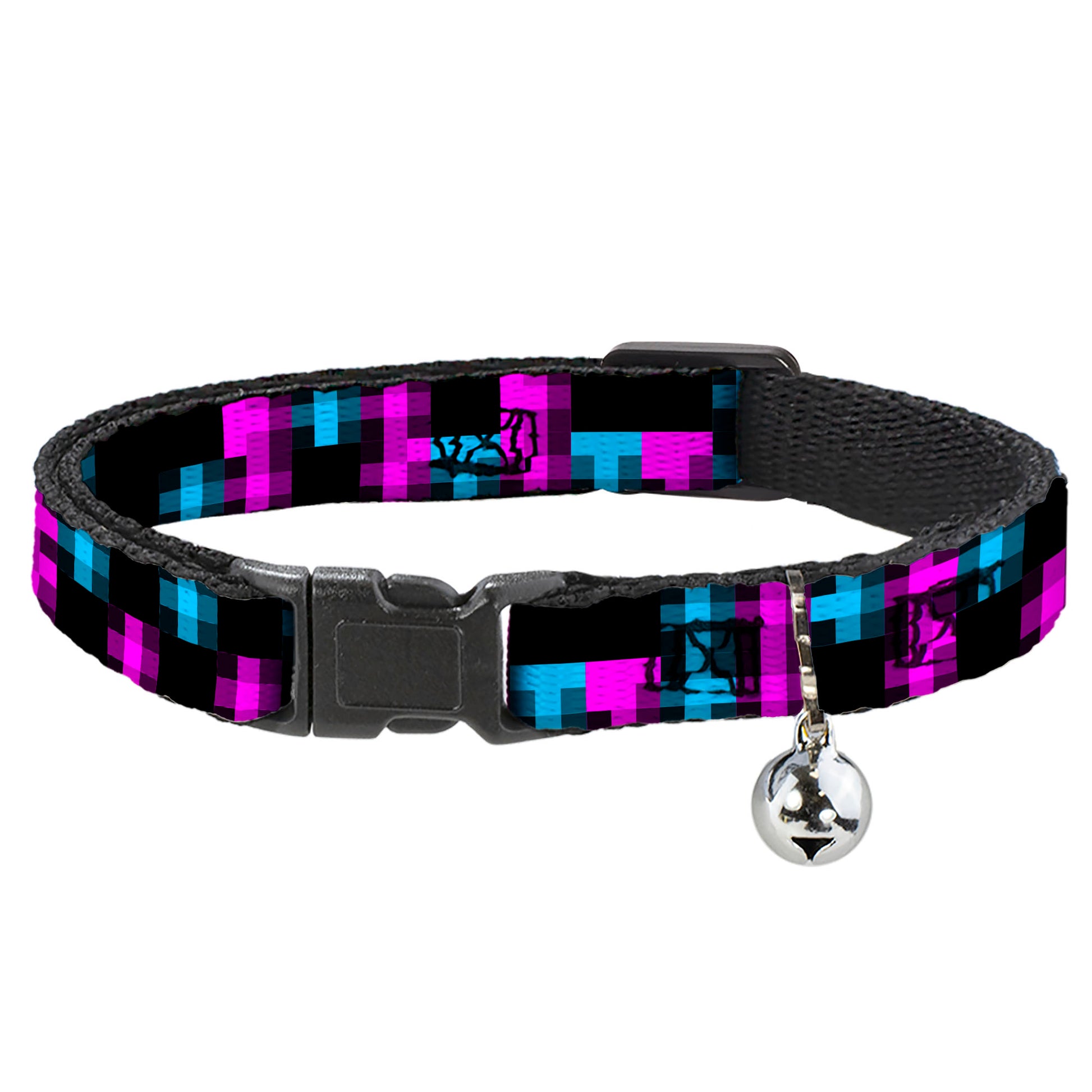 Cat Collar Breakaway - Pixilated Checker Black Fuchsia Turquoise Breakaway Cat Collars Buckle-Down