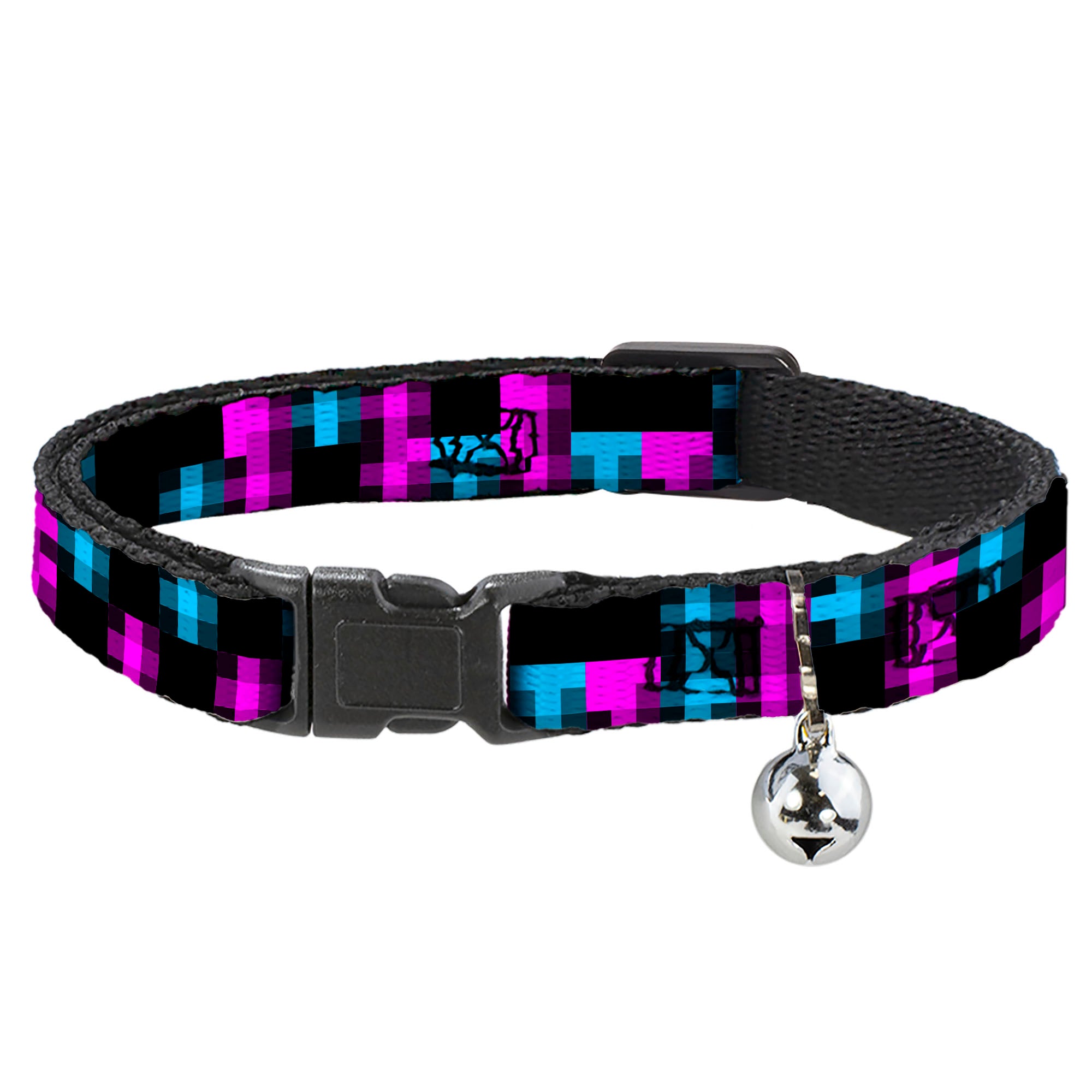 Cat Collar Breakaway - Pixilated Checker Black Fuchsia Turquoise Breakaway Cat Collars Buckle-Down