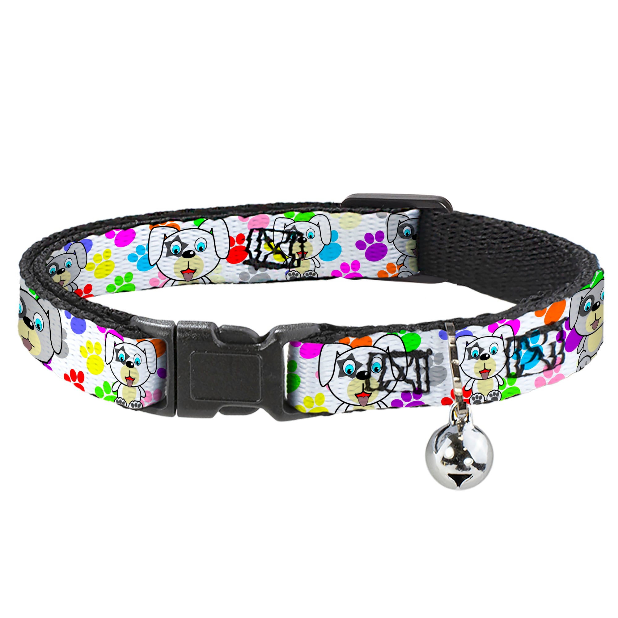 Cat Collar Breakaway - Puppies w Paw Prints White Multi Color Breakaway Cat Collars Buckle-Down