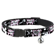 Cat Collar Breakaway - Punk Princess Heart & Cross Bones w Splatter Black White Breakaway Cat Collars Buckle-Down
