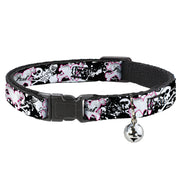 Cat Collar Breakaway - Punk Heart & Cross Bones w Skulls & Splatter Black White Breakaway Cat Collars Buckle-Down