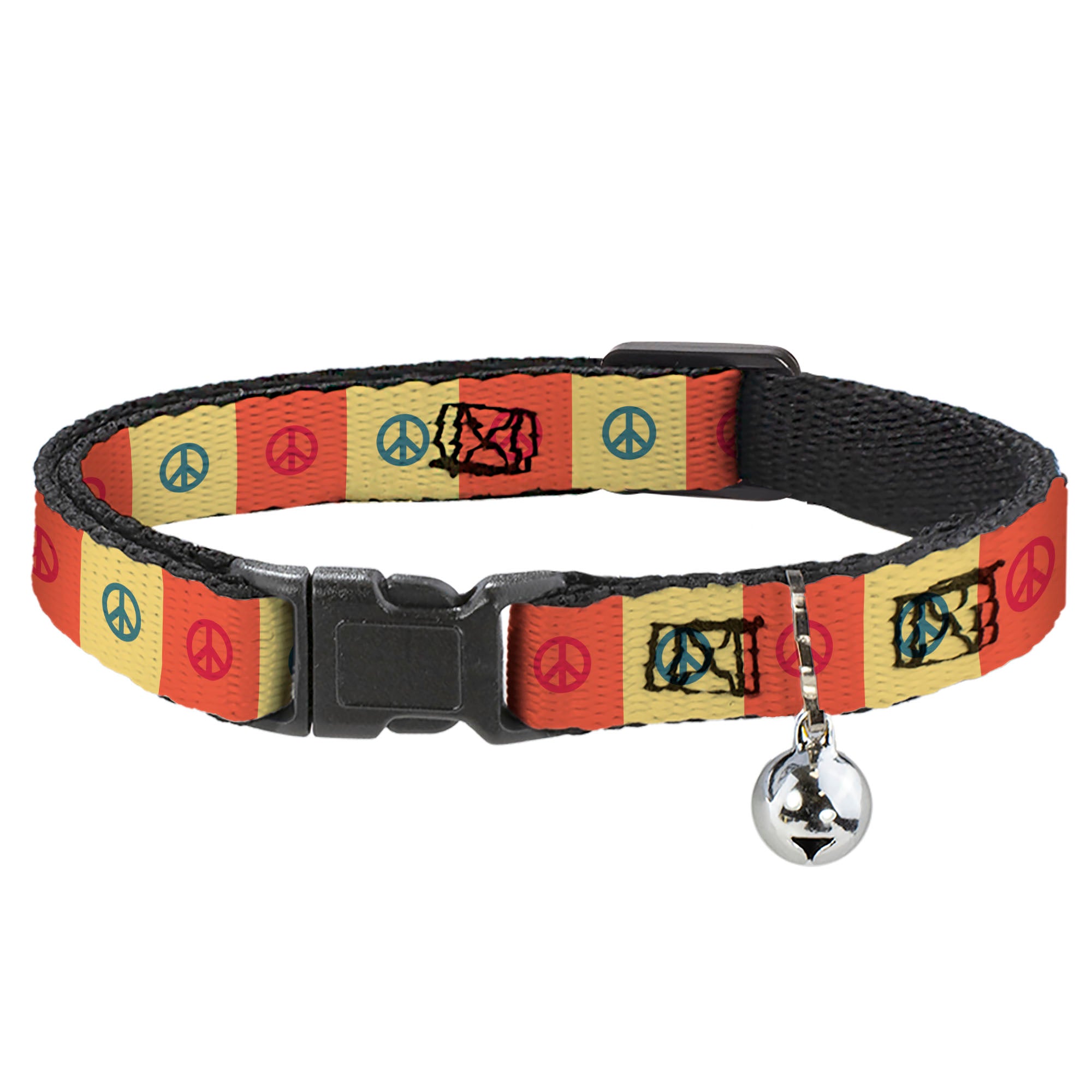 Cat Collar Breakaway - Peace Blocks Red Yellow Blue Breakaway Cat Collars Buckle-Down