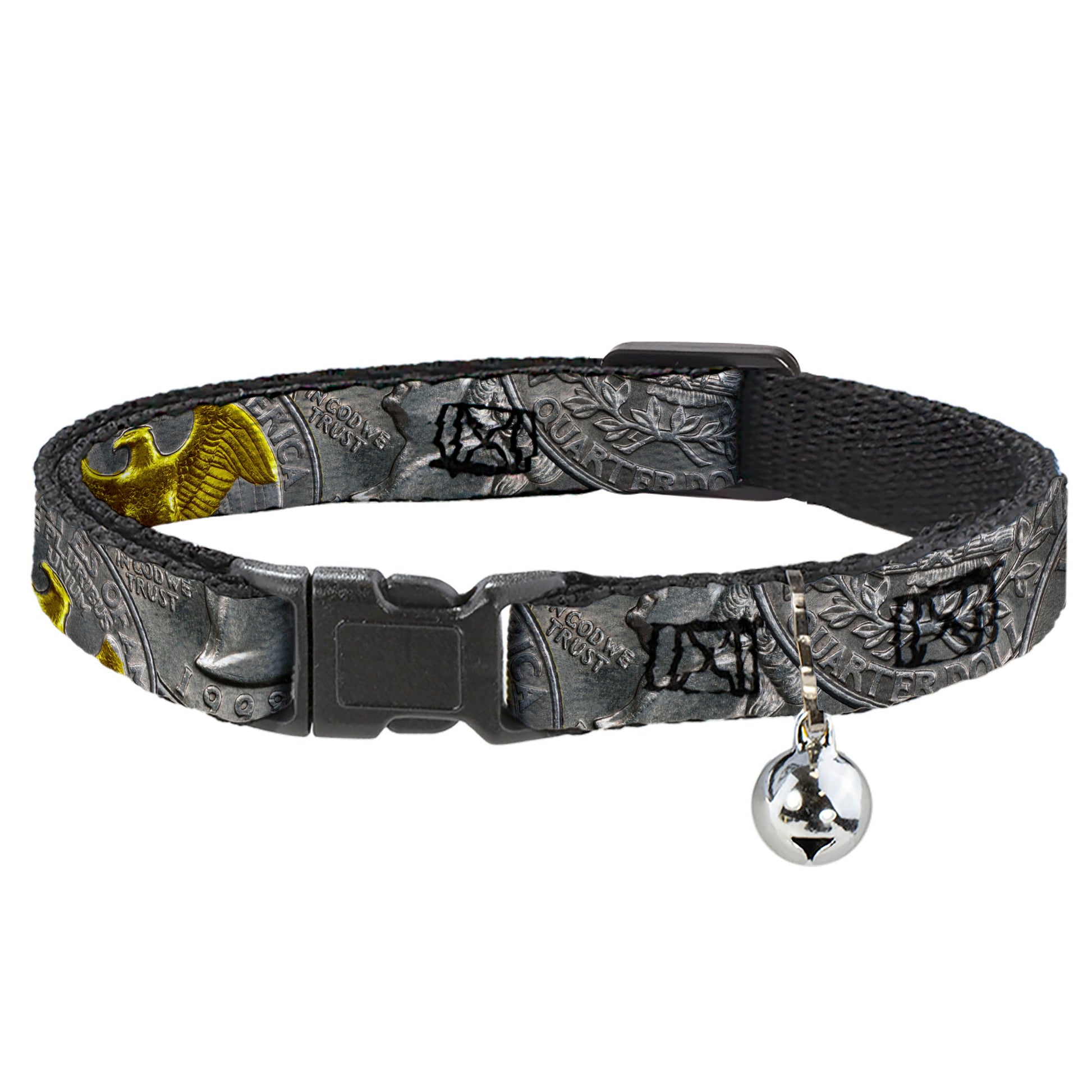 Breakaway Cat Collar with Bell - Quarter Coins Stacked Silvery Gray/Golden Yellow Breakaway Cat Collars Buckle-Down