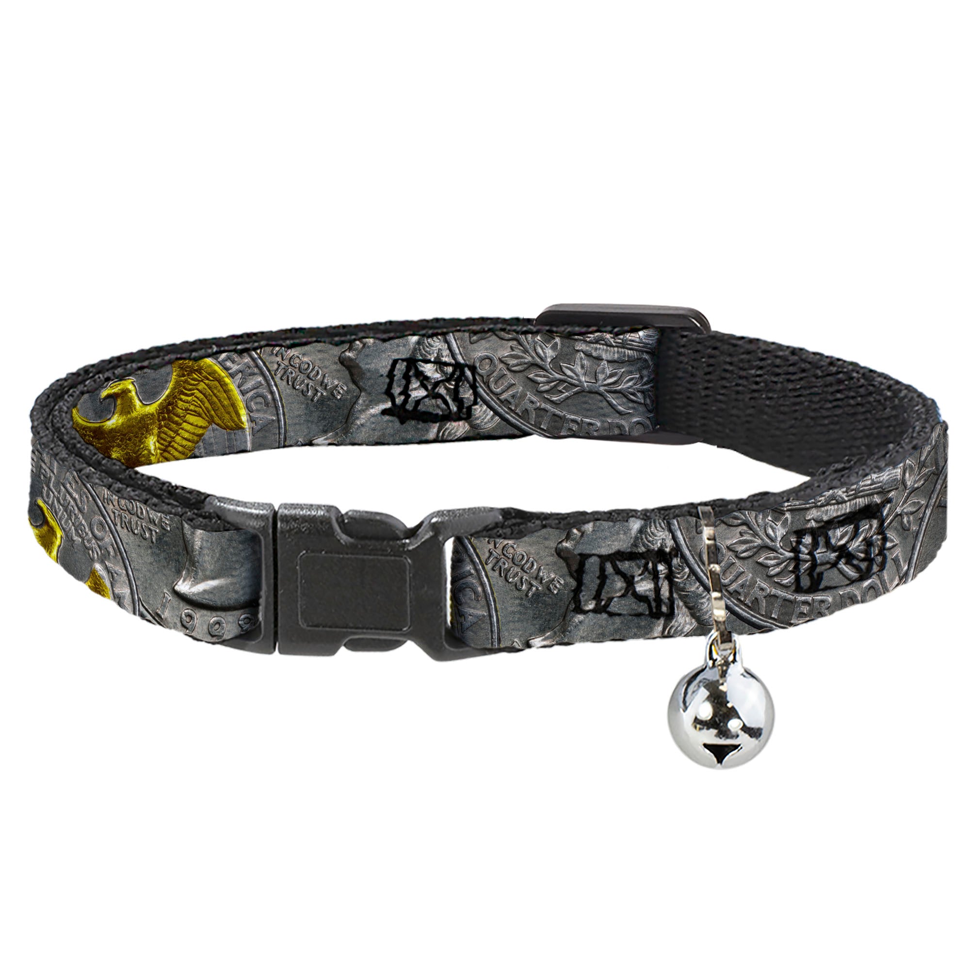 Breakaway Cat Collar with Bell - Quarter Coins Stacked Silvery Gray/Golden Yellow Breakaway Cat Collars Buckle-Down
