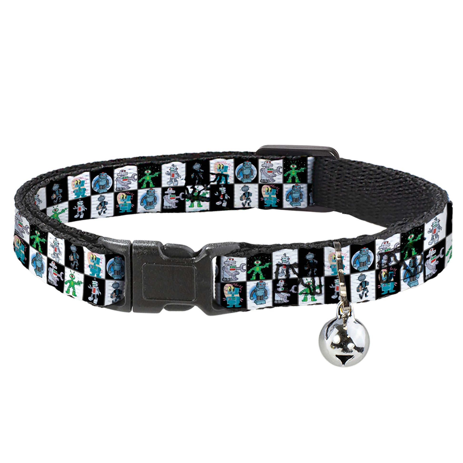 Cat Collar Breakaway - Robot Checkers Black White Breakaway Cat Collars Buckle-Down