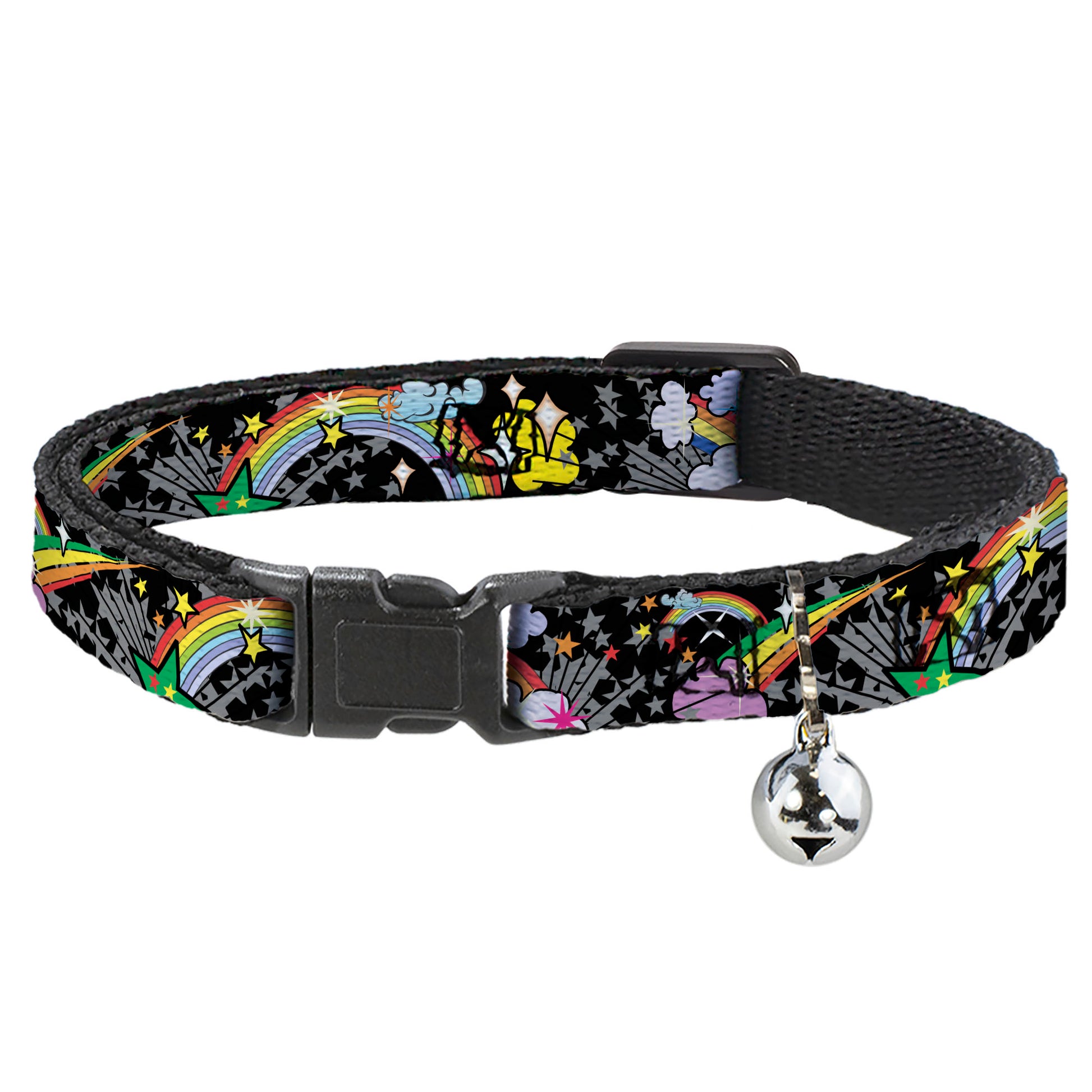 Cat Collar Breakaway - Rainbow Cloud Stars Black Breakaway Cat Collars Buckle-Down