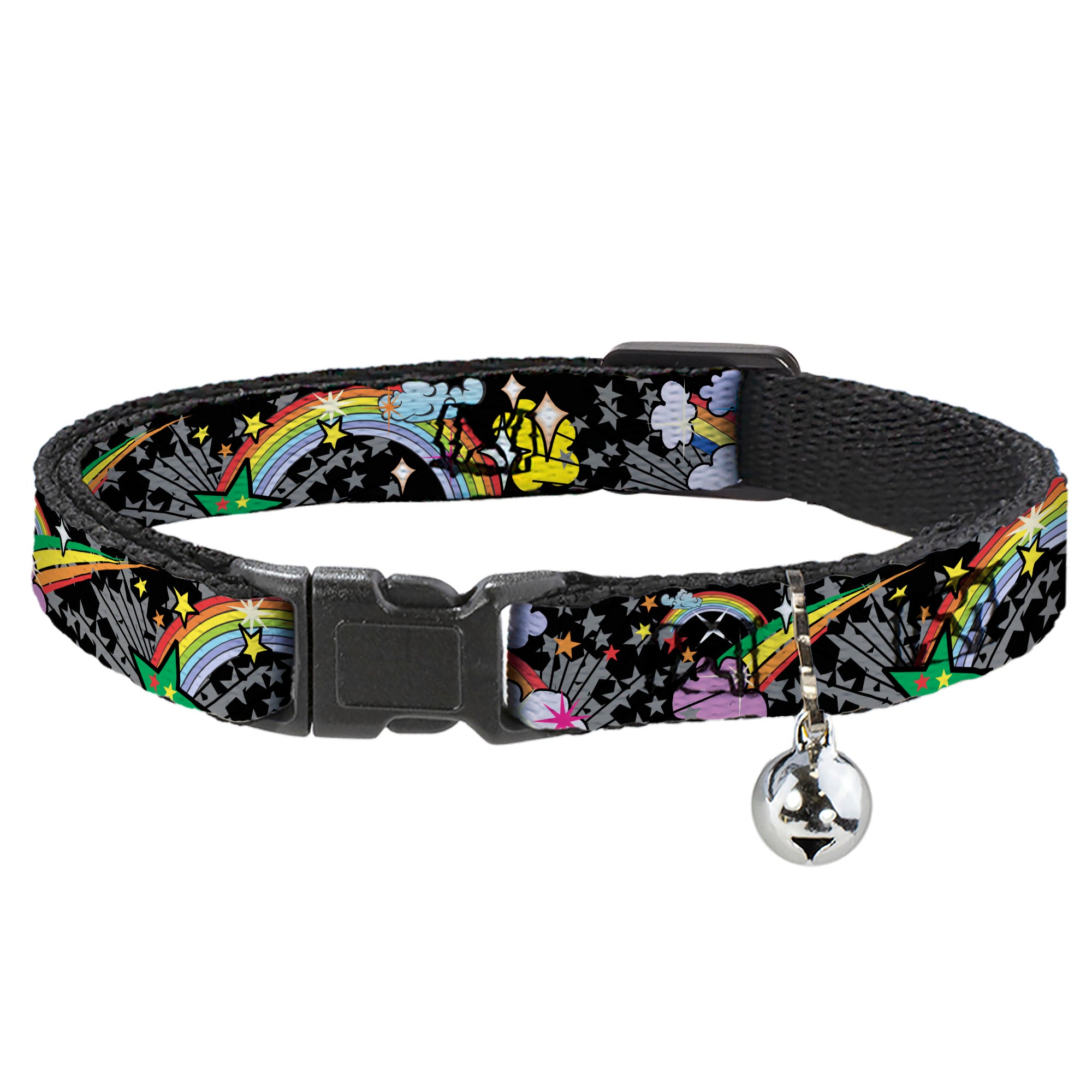 Cat Collar Breakaway - Rainbow Cloud Stars Black Breakaway Cat Collars Buckle-Down