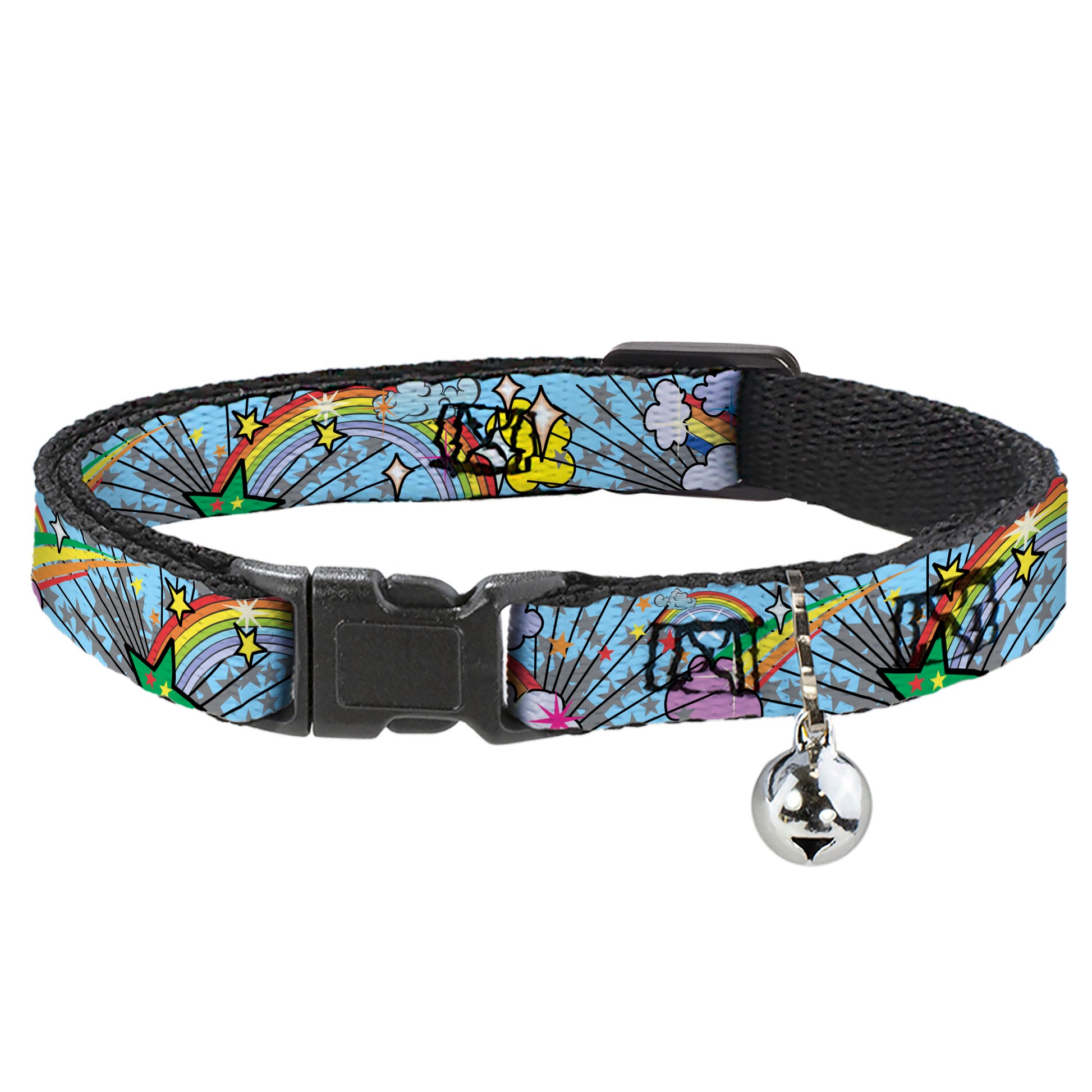 Cat Collar Breakaway - Rainbow Cloud Stars Baby Blue Breakaway Cat Collars Buckle-Down