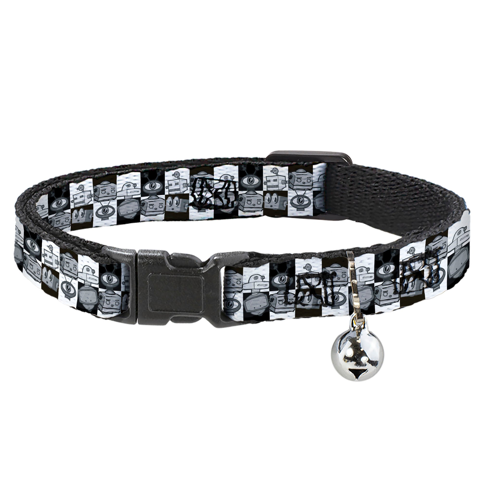 Cat Collar Breakaway - Robot Heads Checkers Black White Breakaway Cat Collars Buckle-Down