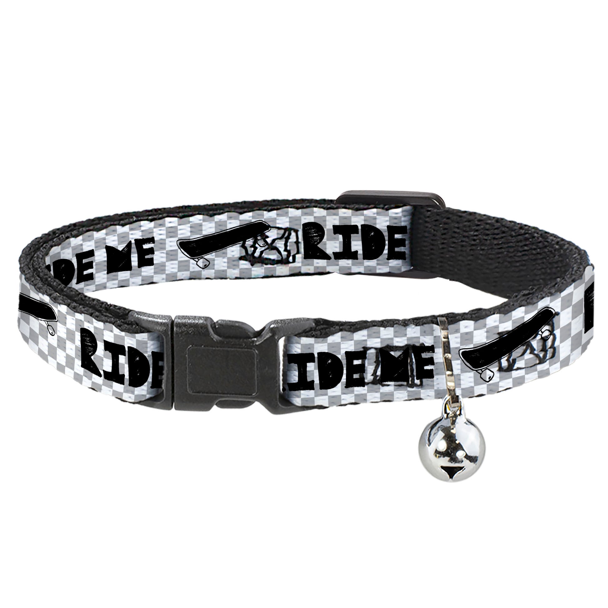 Cat Collar Breakaway - RIDE ME Skateboard w Mini Checker White Gray Black Breakaway Cat Collars Buckle-Down