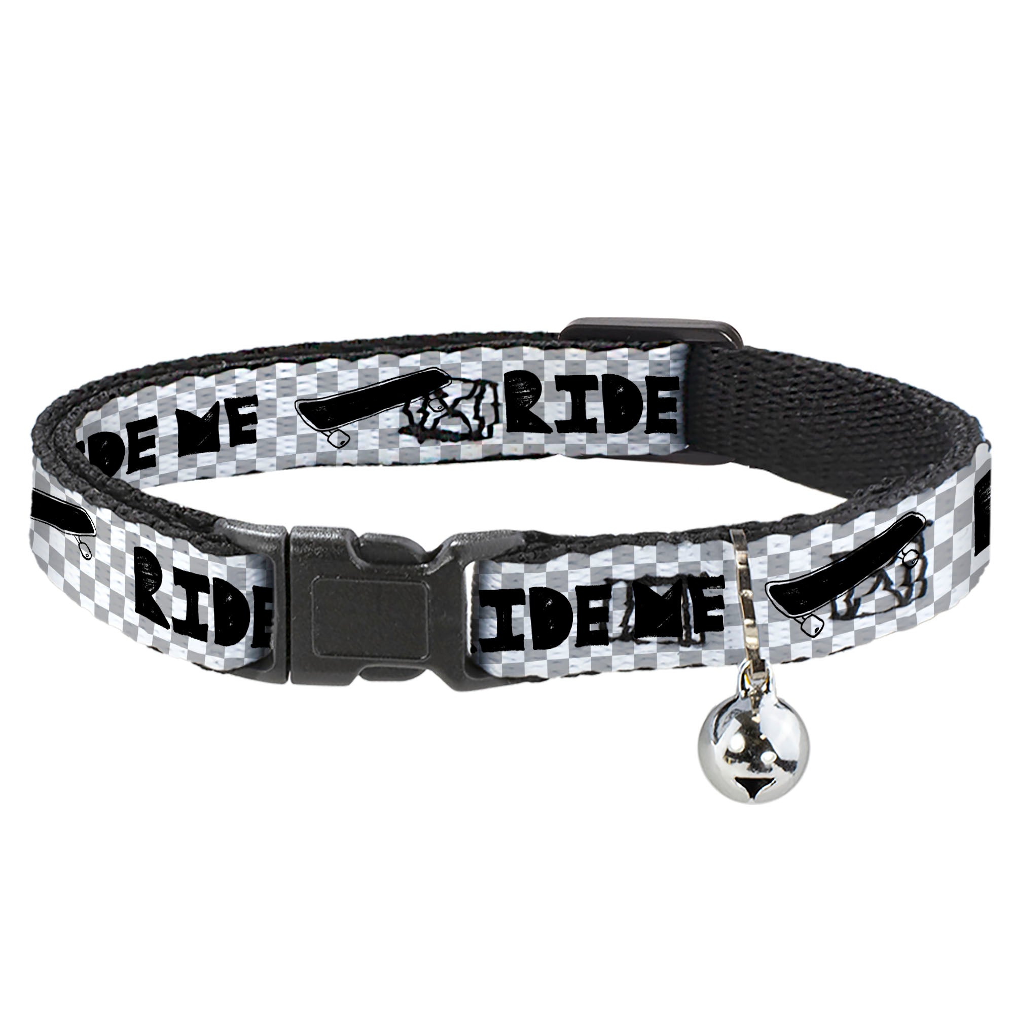 Cat Collar Breakaway - RIDE ME Skateboard w Mini Checker White Gray Black Breakaway Cat Collars Buckle-Down
