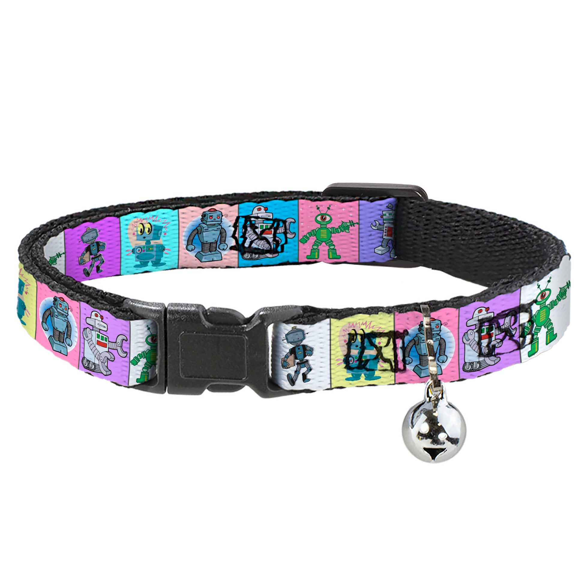 Cat Collar Breakaway - Robots Pastel Blocks Breakaway Cat Collars Buckle-Down