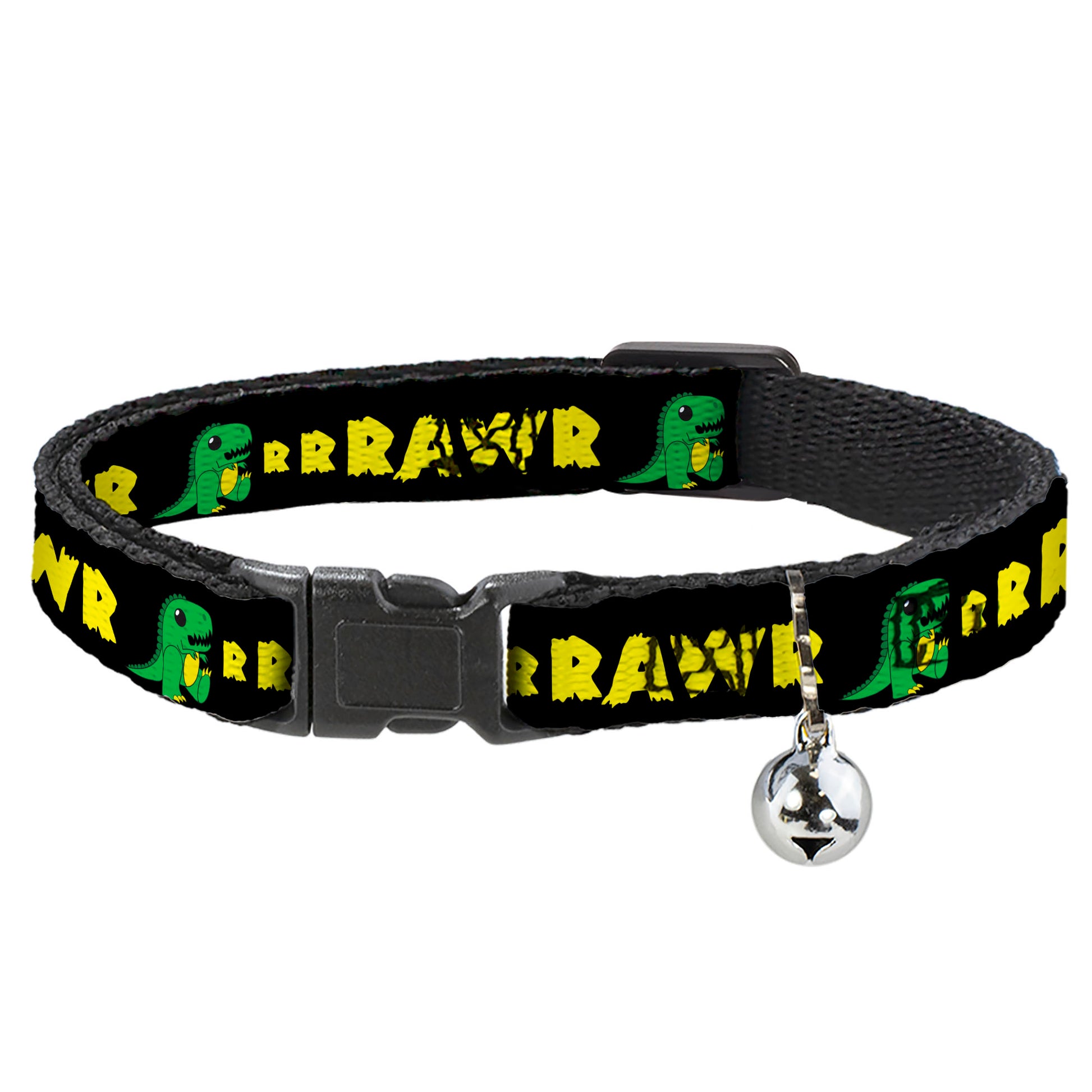 Cat Collar Breakaway - RRRAWR Dinosaur Black Green Yellow Breakaway Cat Collars Buckle-Down