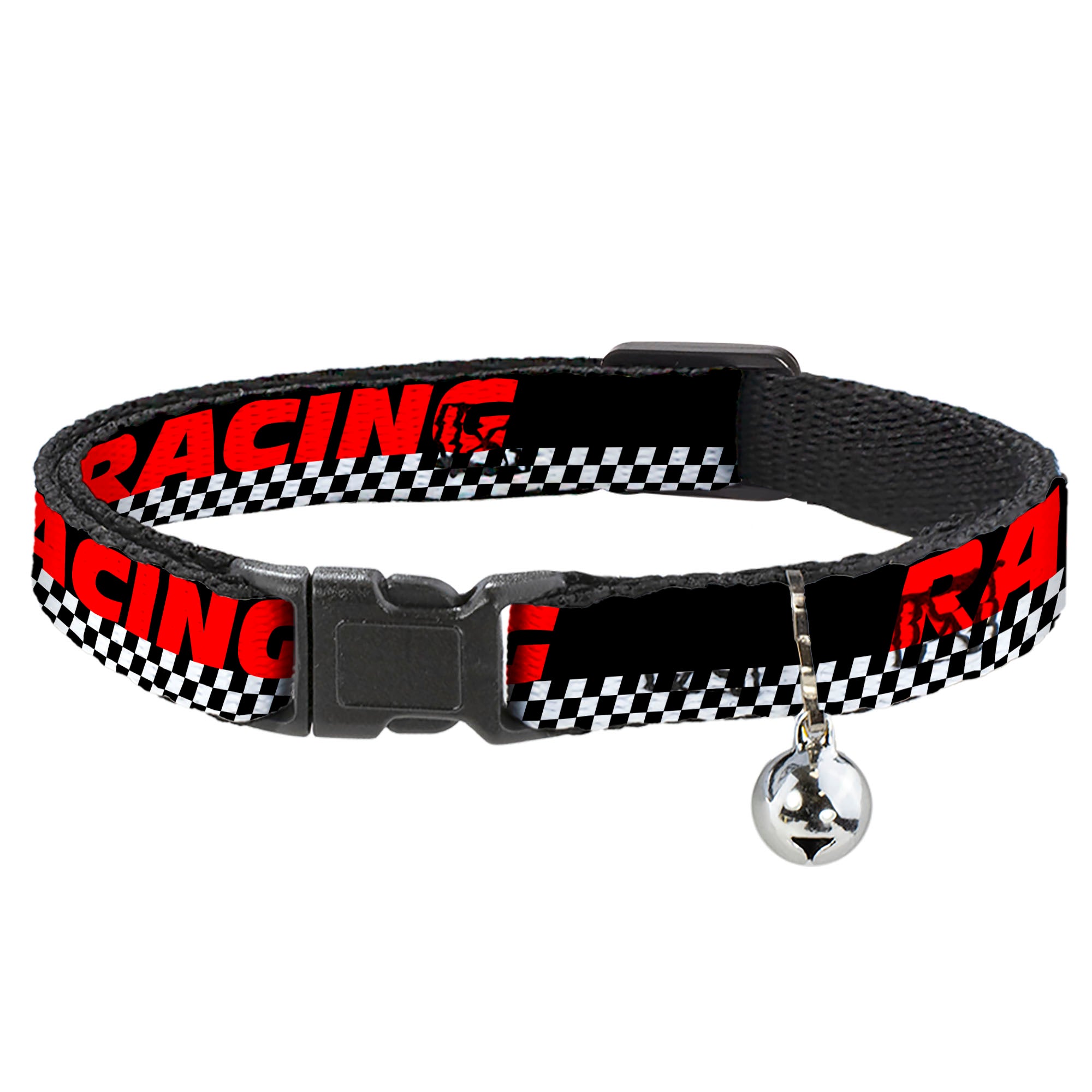 Cat Collar Breakaway - RACING w Checker Black White Red Breakaway Cat Collars Buckle-Down