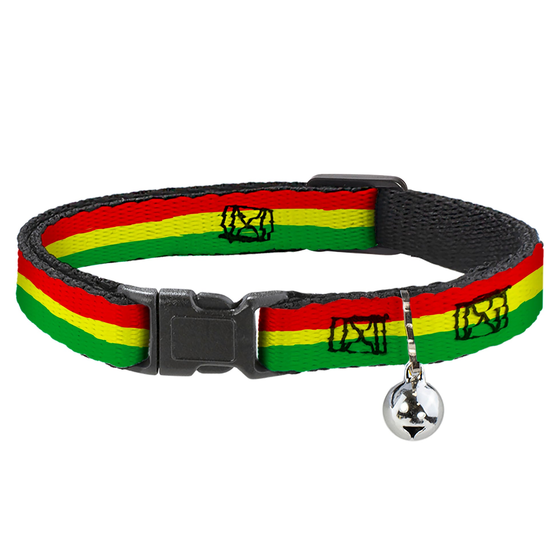 Cat Collar Breakaway - Rasta Stripes Painted Green Yellow Red Breakaway Cat Collars Buckle-Down