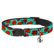 Cat Collar Breakaway - Red Roses Polka Dots Turquoise Breakaway Cat Collars Buckle-Down