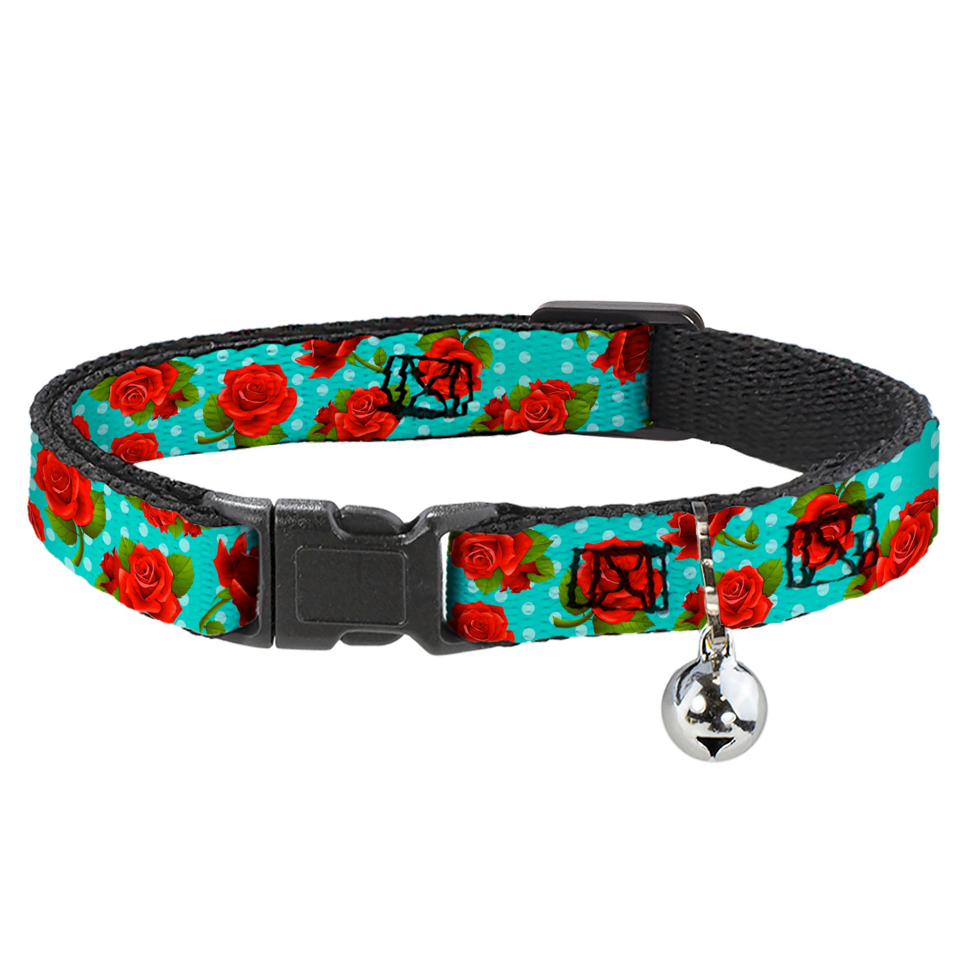 Cat Collar Breakaway - Red Roses Polka Dots Turquoise Breakaway Cat Collars Buckle-Down