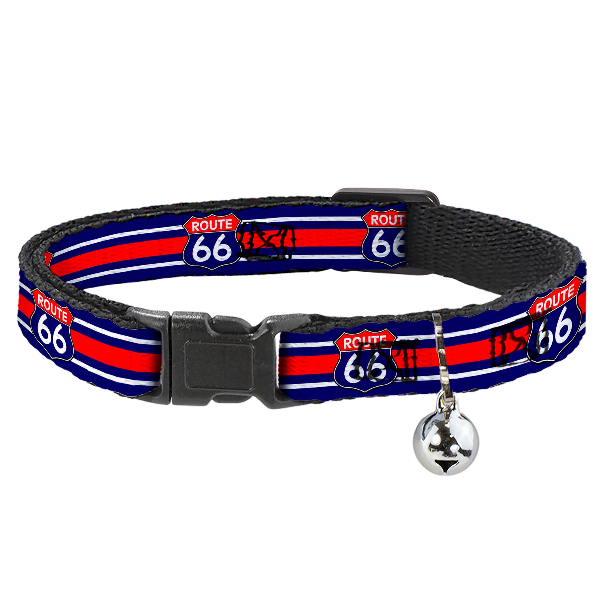 Cat Collar Breakaway - ROUTE 66 Highway Sign Stripe Blue White Red Breakaway Cat Collars Buckle-Down