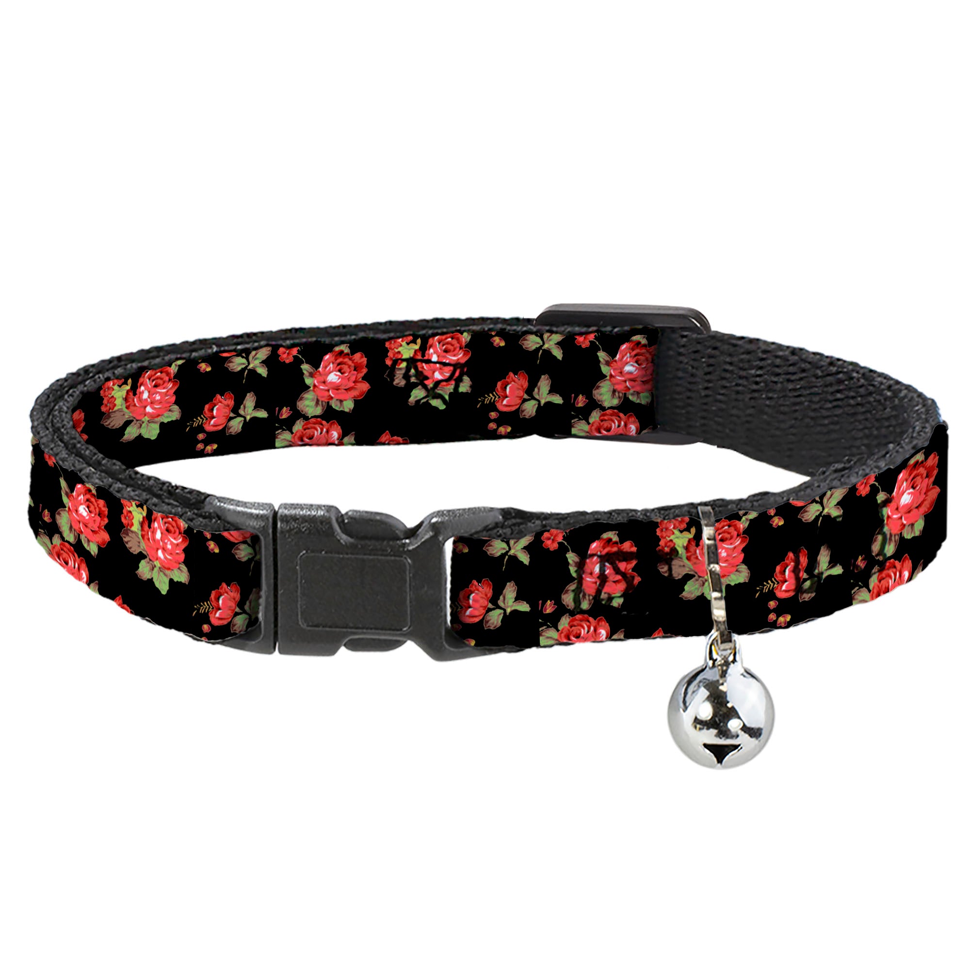Cat Collar Breakaway - Red Roses Scattered Black Breakaway Cat Collars Buckle-Down