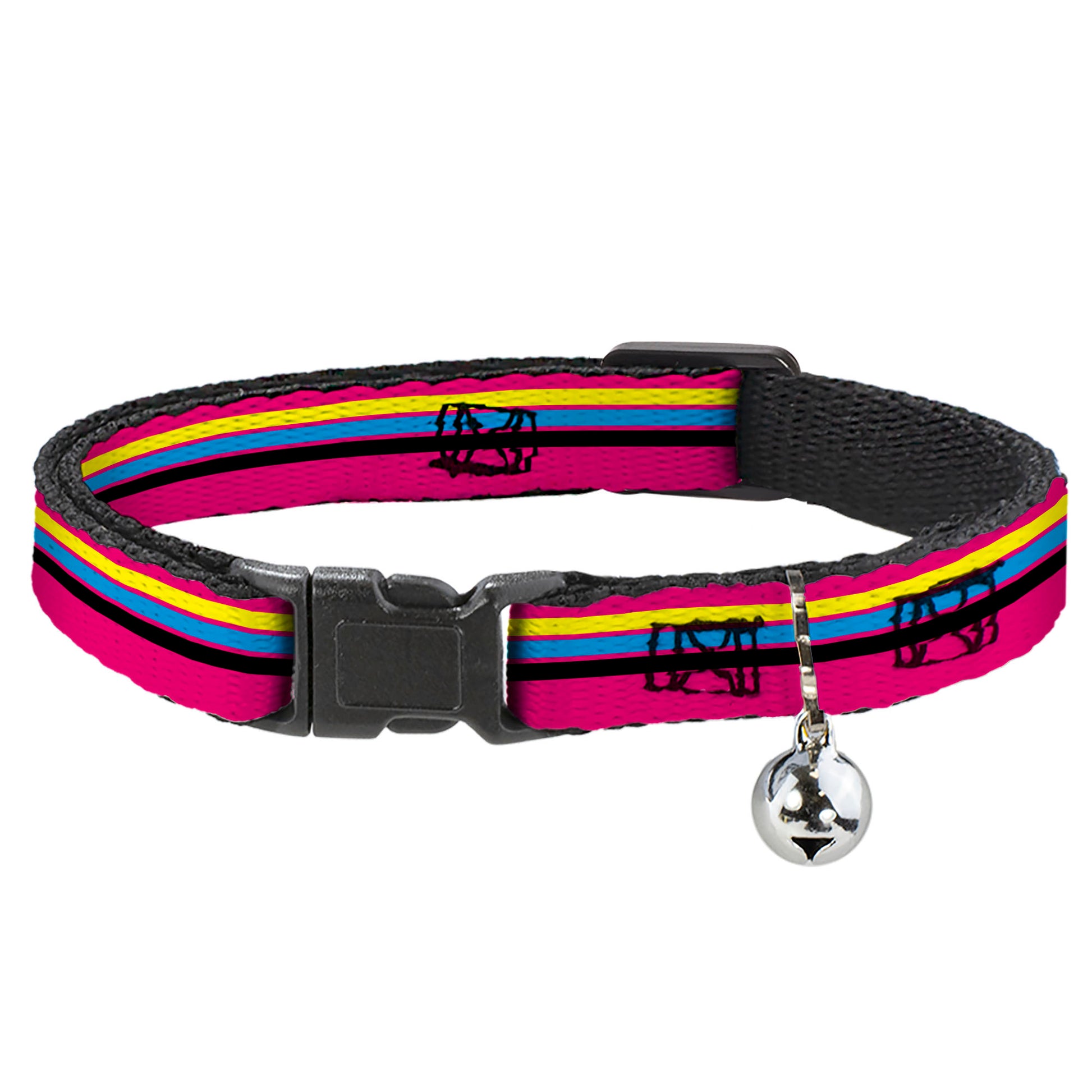Cat Collar Breakaway with Bell - Racing Stripes Pink Yellow Blue Black Breakaway Cat Collars Buckle-Down