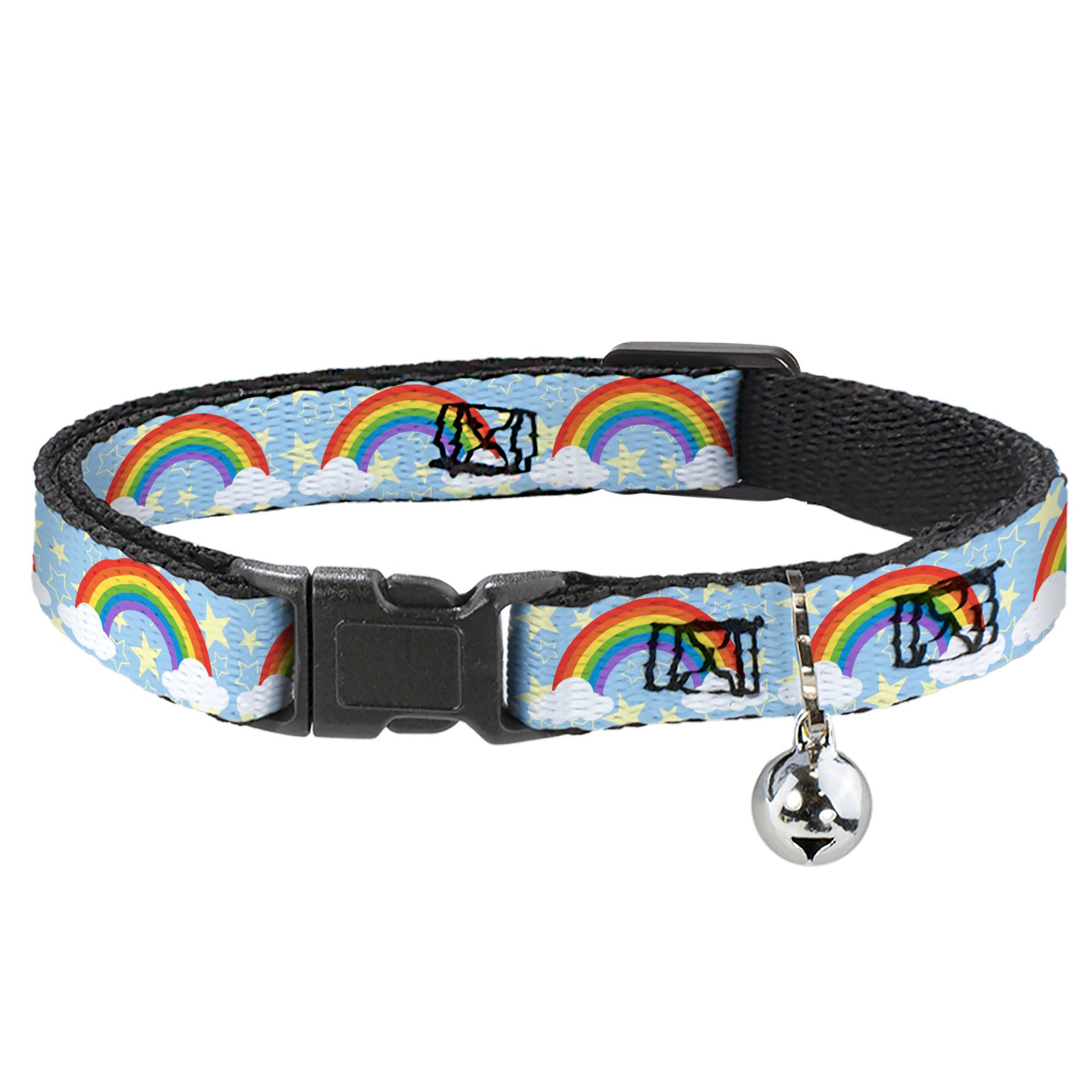 Cat Collar Breakaway with Bell - Rainbows & Stars Light Blue Yellow Rainbow - NARROW Fits 8.5-12" Breakaway Cat Collars Buckle-Down