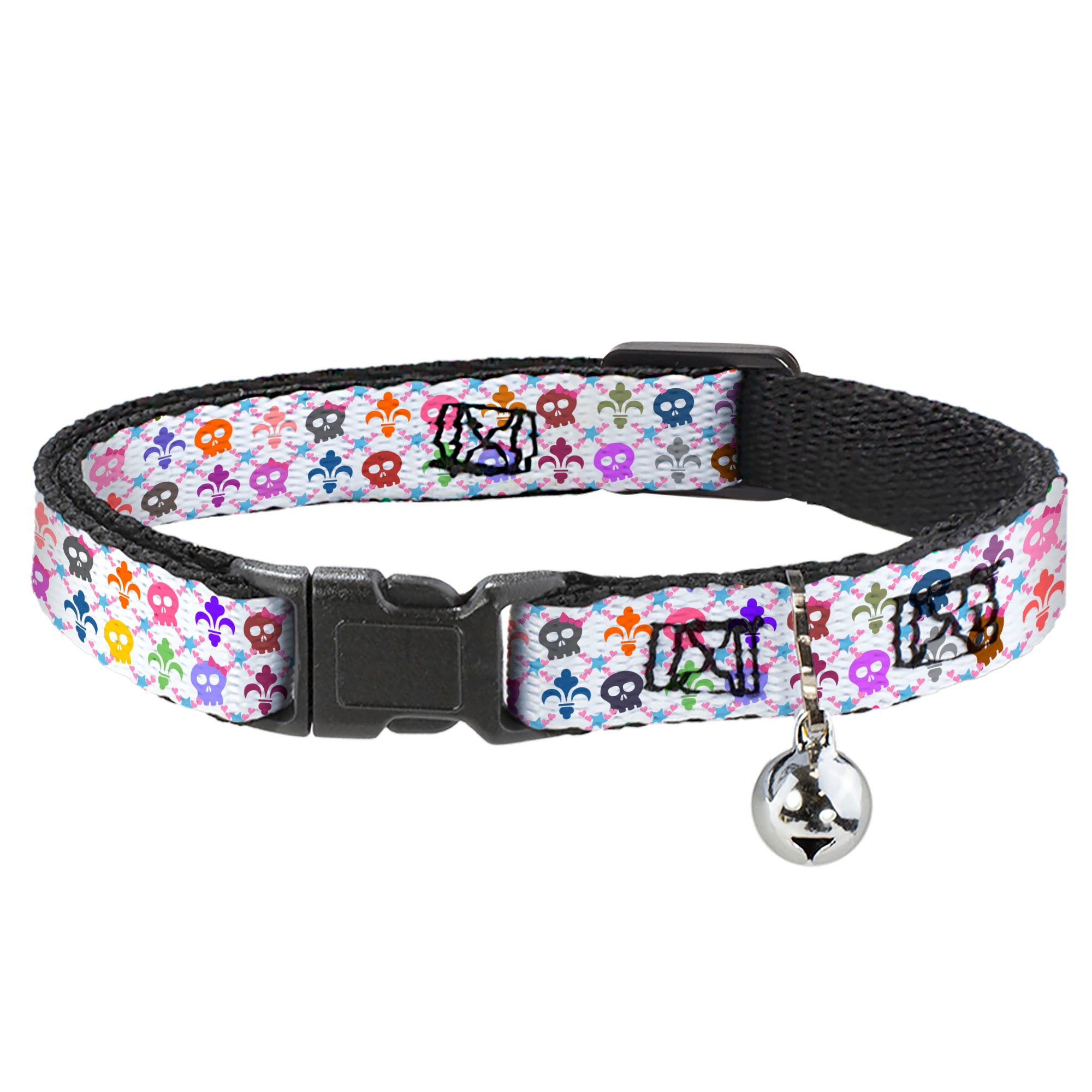 Cat Collar Breakaway - Skull & Fleur-de-Lis White Multi Color Breakaway Cat Collars Buckle-Down