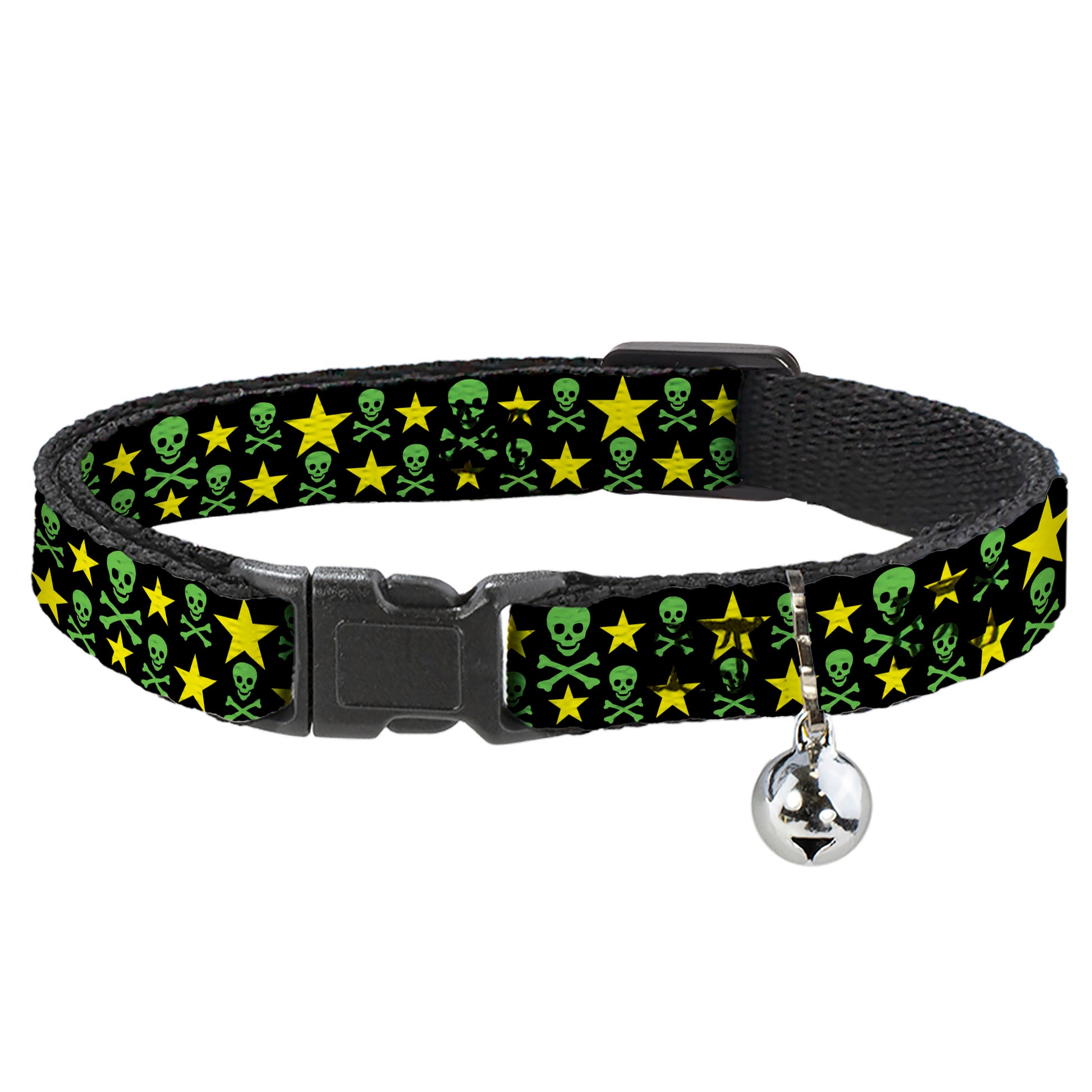 Cat Collar Breakaway - Skulls & Stars Black Green Yellow Breakaway Cat Collars Buckle-Down