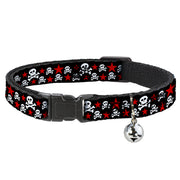 Cat Collar Breakaway - Skulls & Stars Black White Red Breakaway Cat Collars Buckle-Down