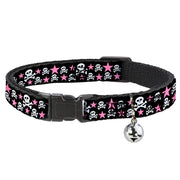 Cat Collar Breakaway - Skulls & Stars Black White Pink Breakaway Cat Collars Buckle-Down