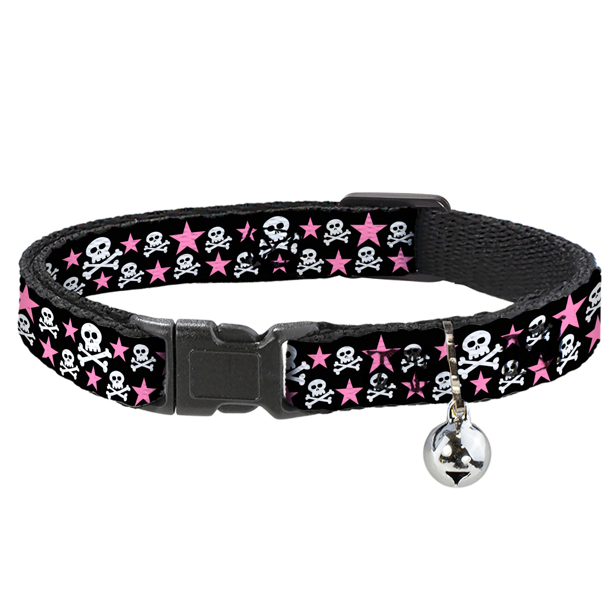Cat Collar Breakaway - Skulls & Stars Black White Pink Breakaway Cat Collars Buckle-Down