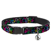 Cat Collar Breakaway - Sketch Skull Star Heart Checker Black Multi Color Breakaway Cat Collars Buckle-Down