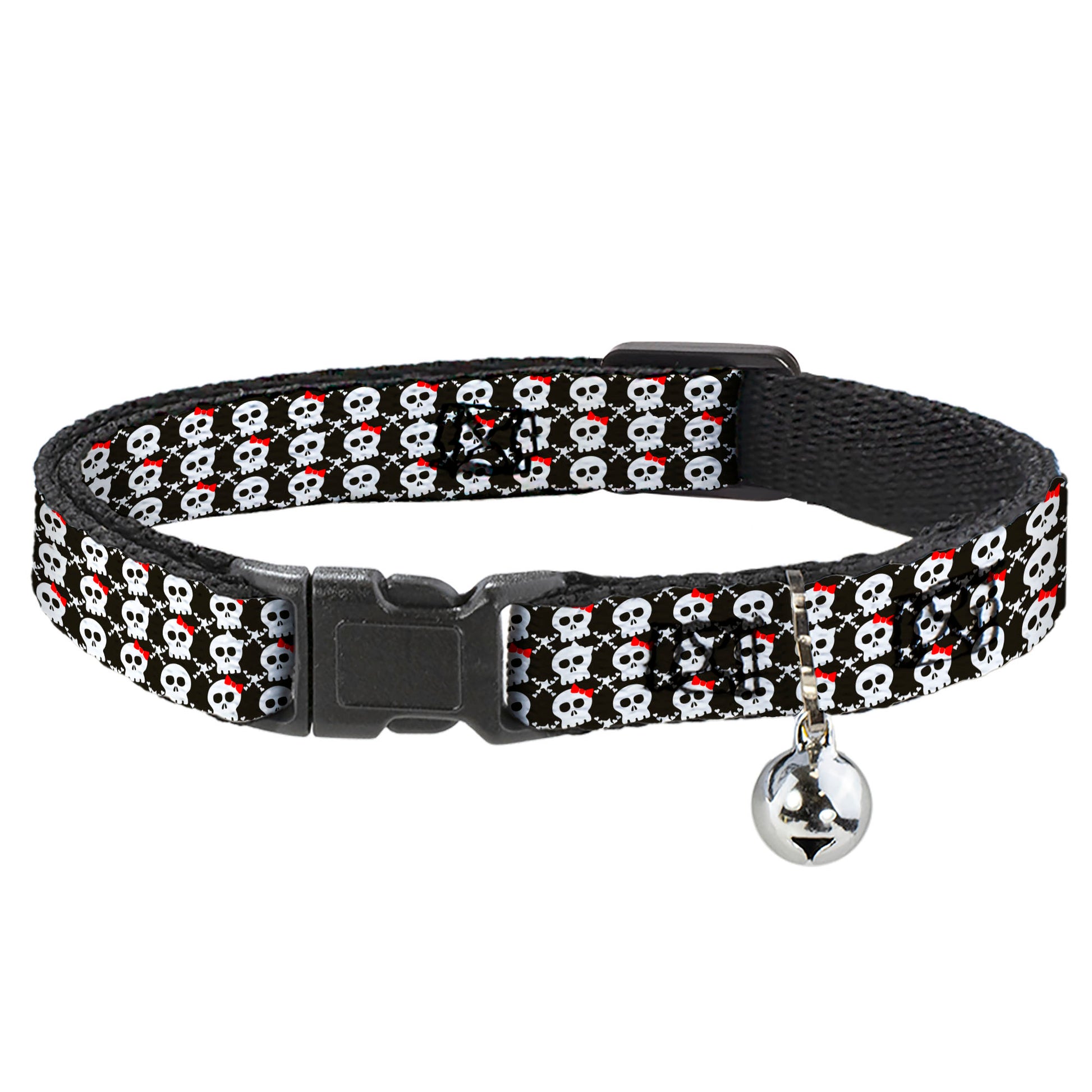 Cat Collar Breakaway - Skull w Bow Black White Red Breakaway Cat Collars Buckle-Down