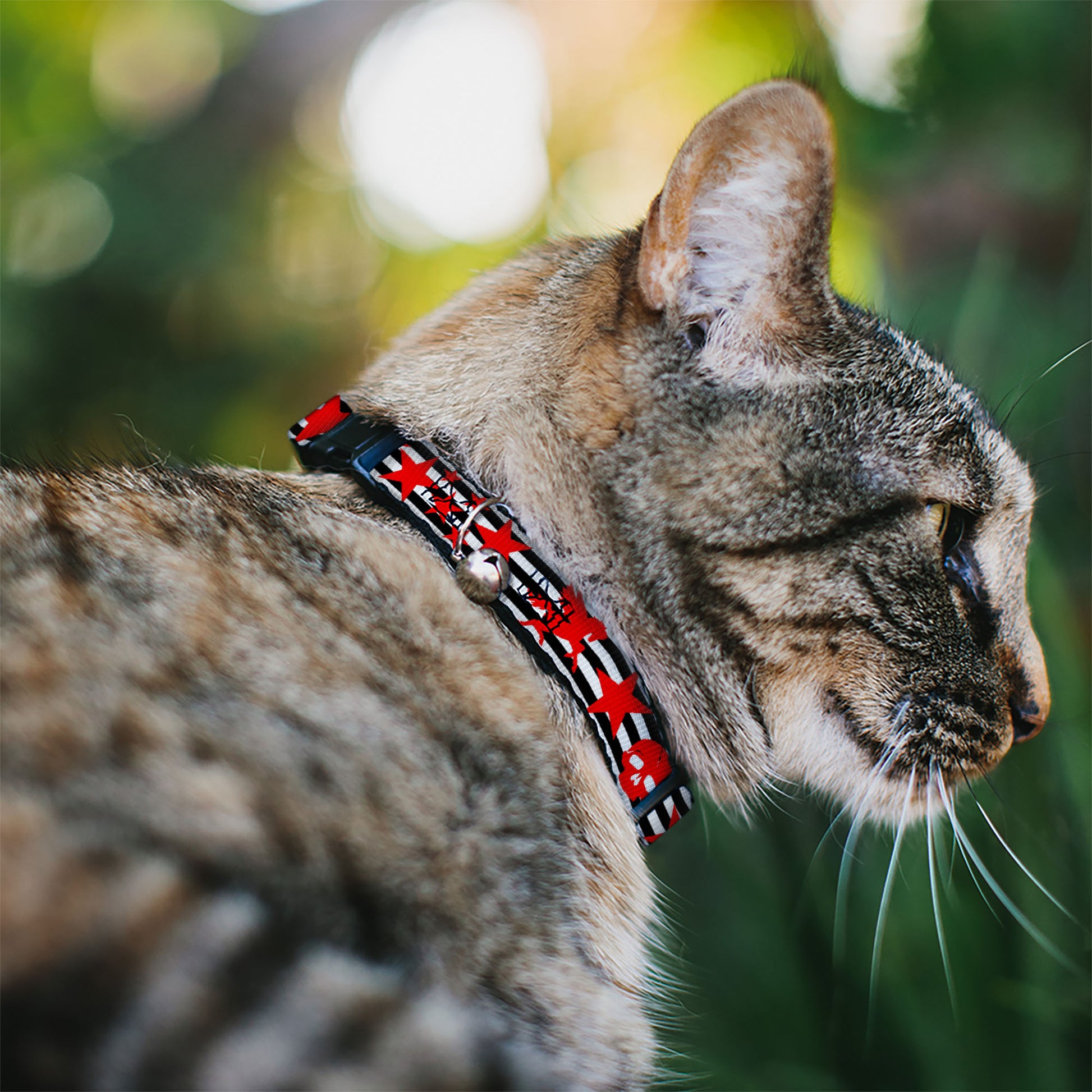 Cat Collar Breakaway - Stripes & Stars Black White Red Breakaway Cat Collars Buckle-Down