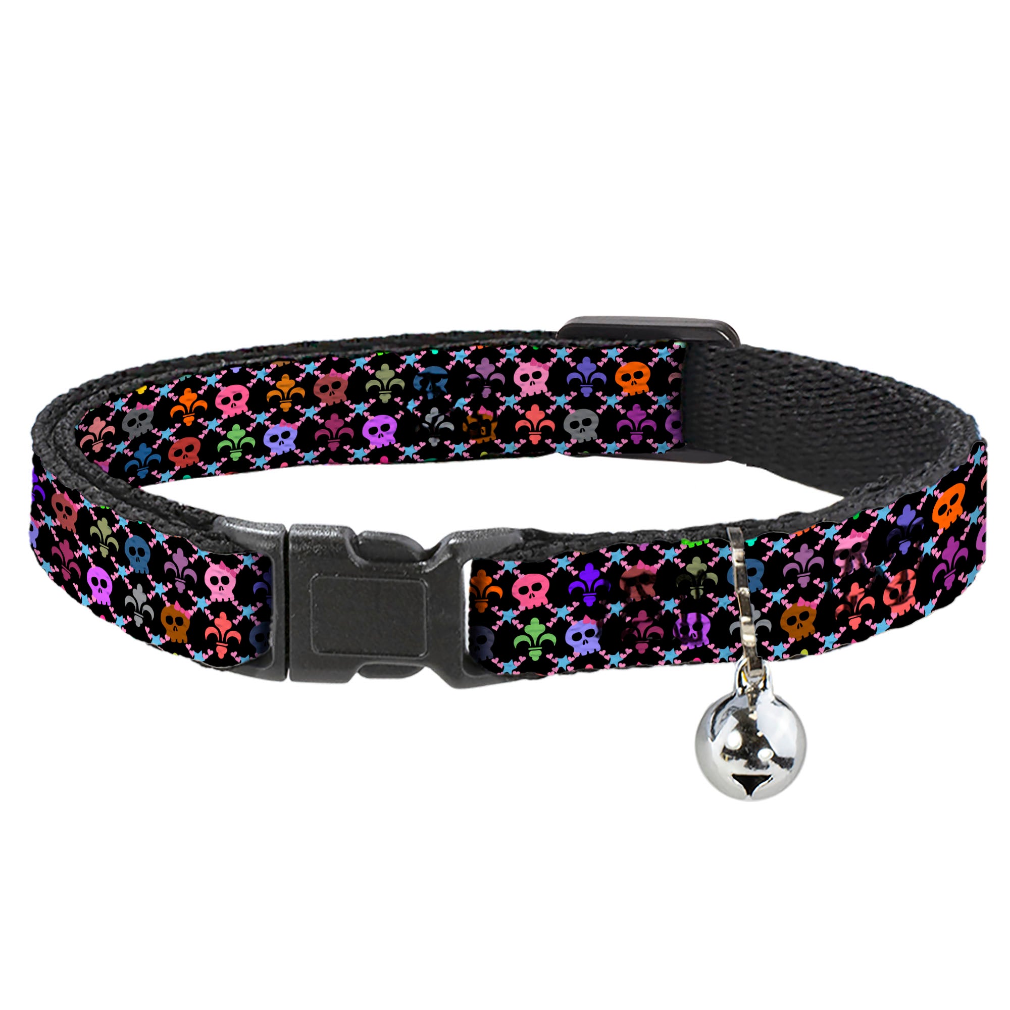 Cat Collar Breakaway - Skull & Fleur-de-Lis Black Multi Color Breakaway Cat Collars Buckle-Down