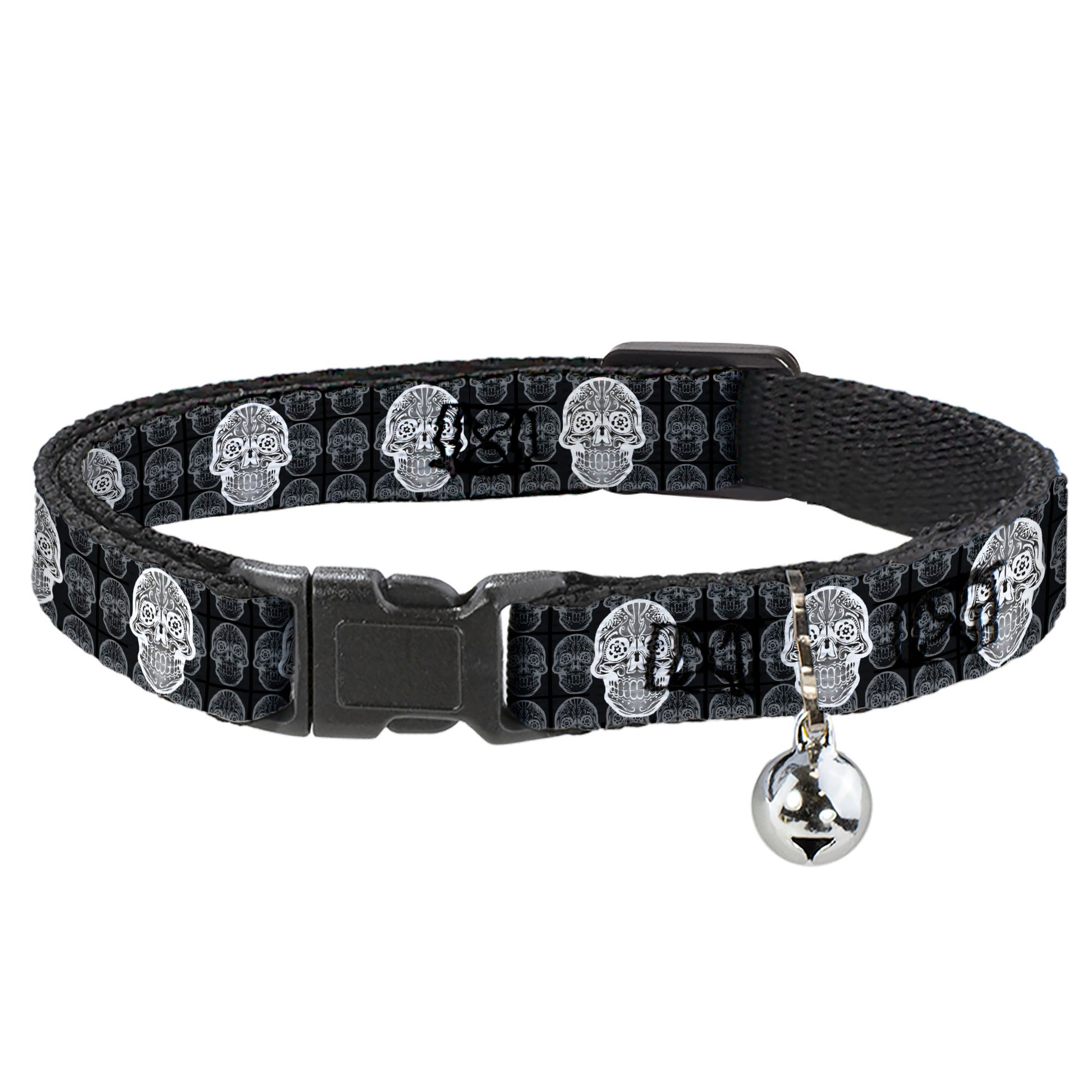 Cat Collar Breakaway - Skull Candy Black Gray White Breakaway Cat Collars Buckle-Down