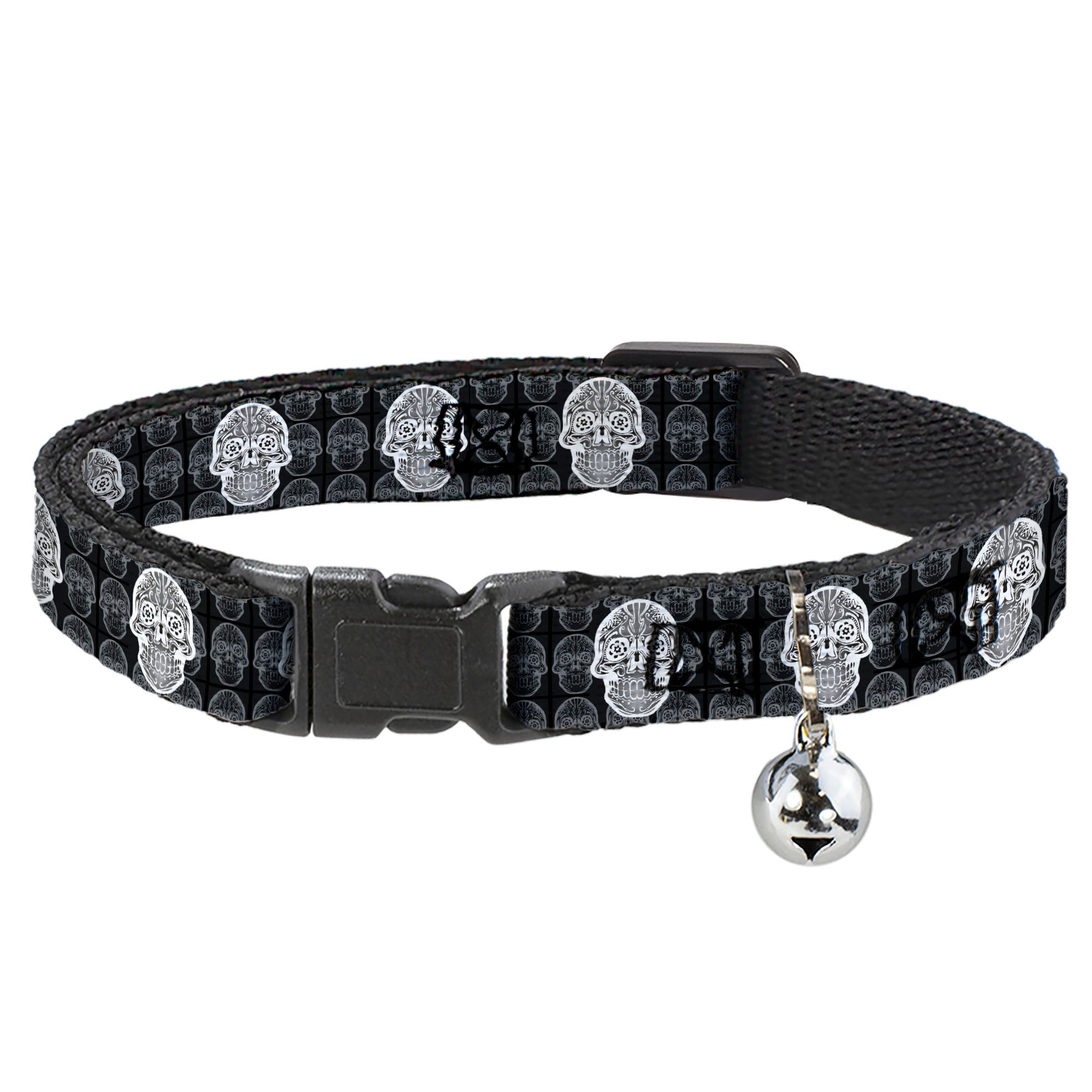 Cat Collar Breakaway - Skull Candy Black Gray White Breakaway Cat Collars Buckle-Down