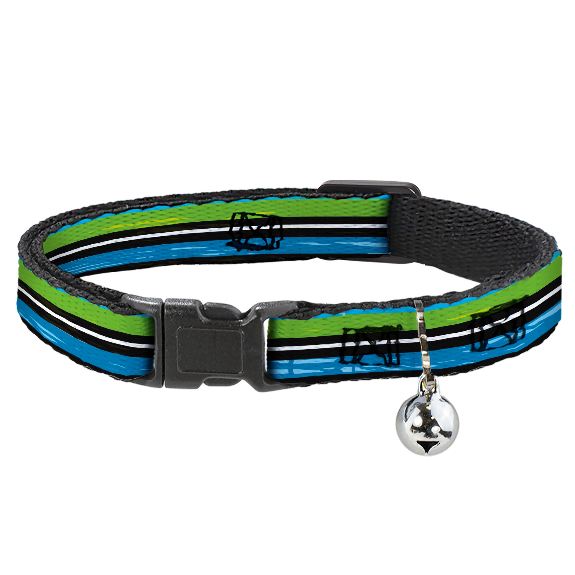 Cat Collar Breakaway - Scribble Stripes Blue Green White Breakaway Cat Collars Buckle-Down
