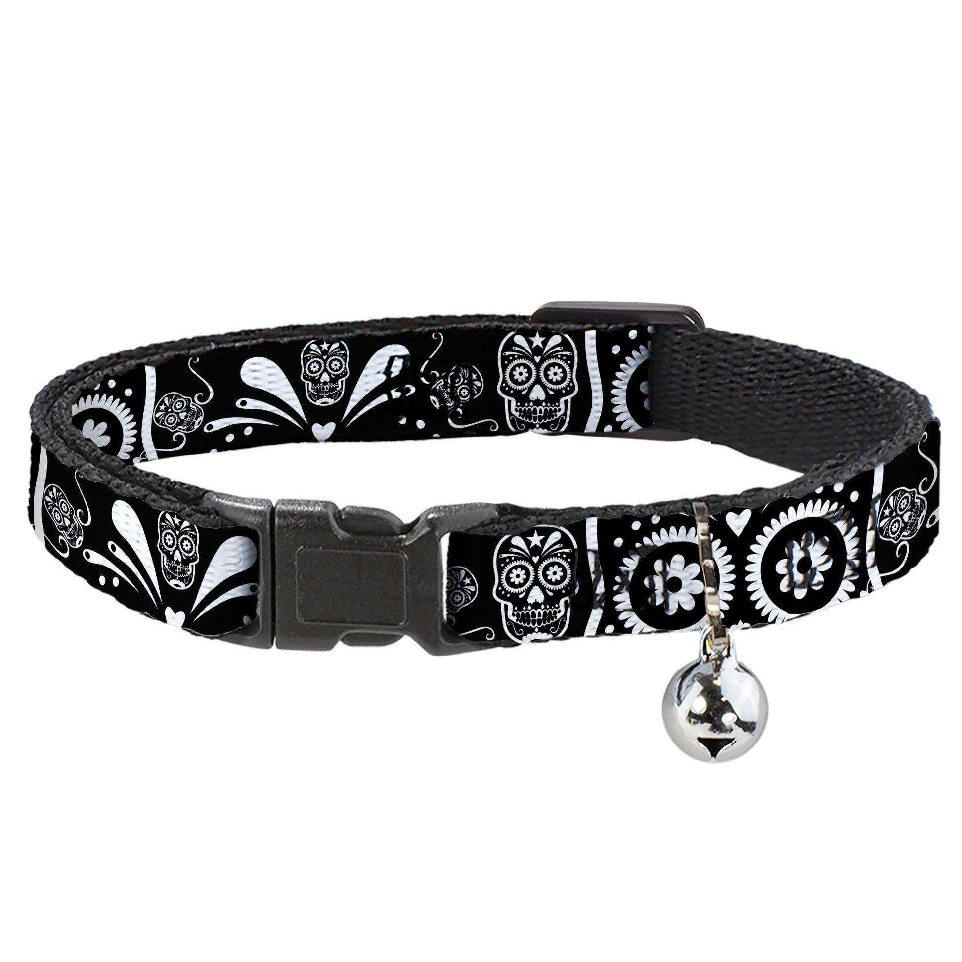Cat Collar Breakaway - Sugar Skulls Black White Breakaway Cat Collars Buckle-Down
