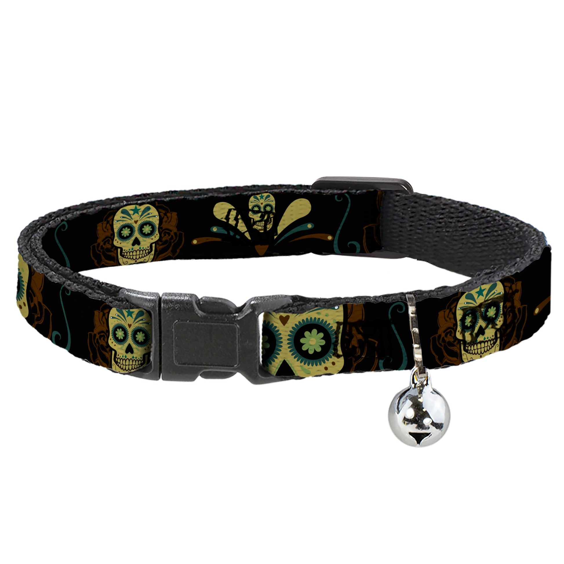 Cat Collar Breakaway - Sugar Skulls Black Olive Burgundy Breakaway Cat Collars Buckle-Down