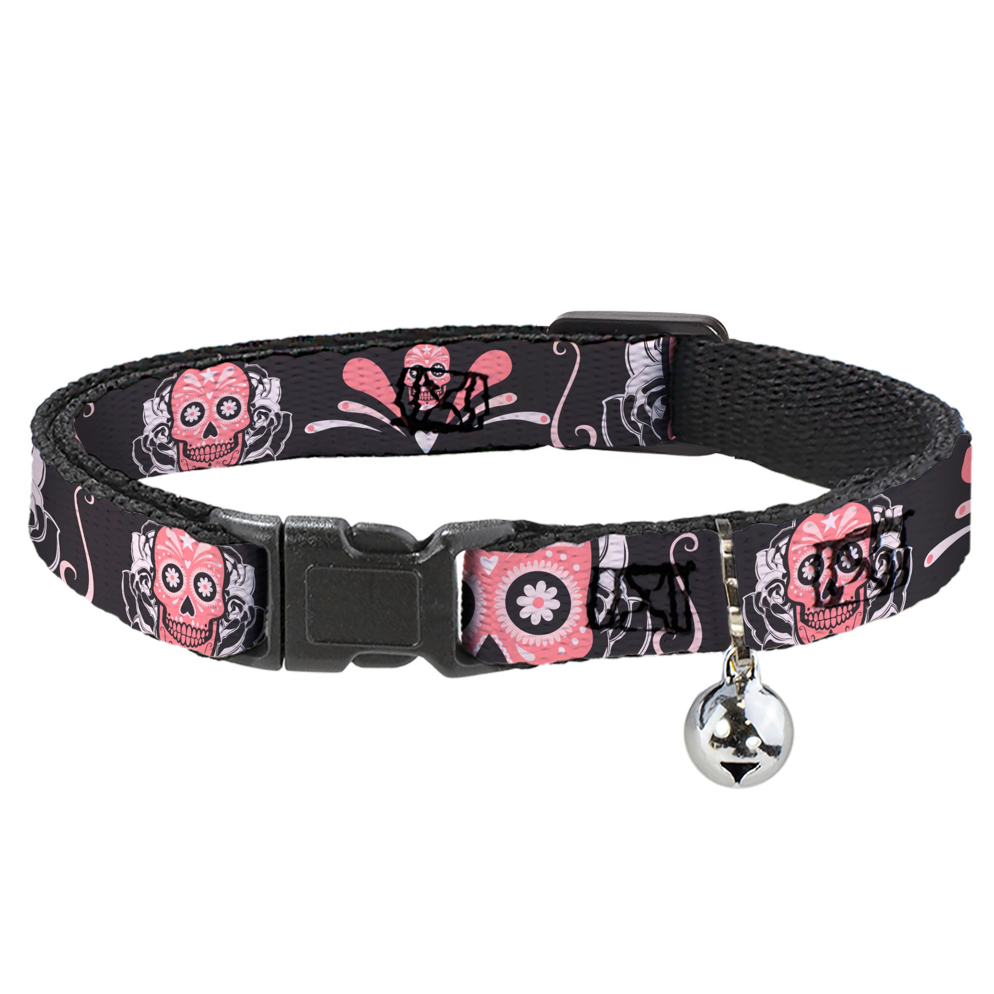Cat Collar Breakaway - Sugar Skulls Gray Pink Breakaway Cat Collars Buckle-Down