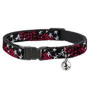 Cat Collar Breakaway - Sketch Stars w Checkers Black Fuchsia White Breakaway Cat Collars Buckle-Down