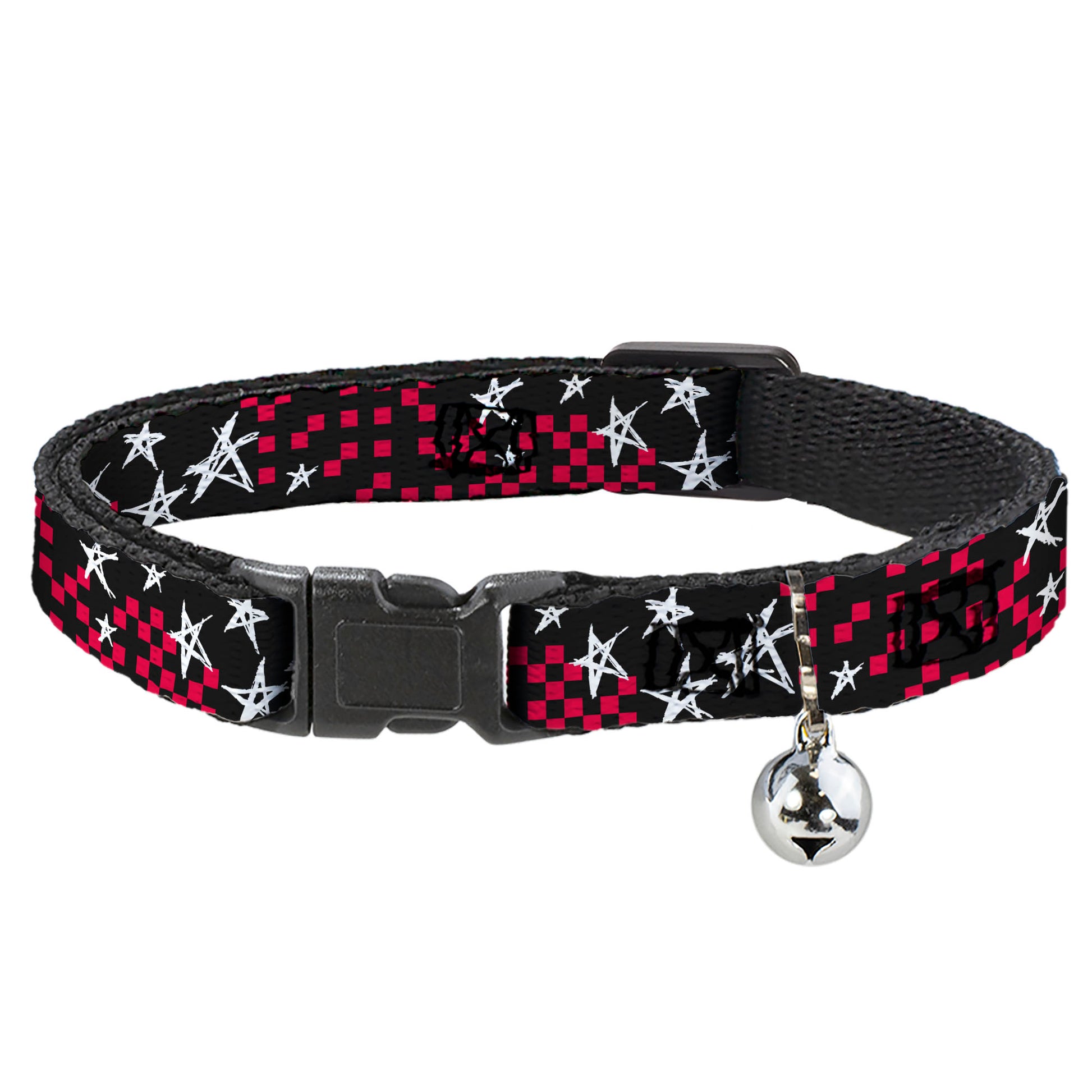 Cat Collar Breakaway - Sketch Stars w Checkers Black Fuchsia White Breakaway Cat Collars Buckle-Down