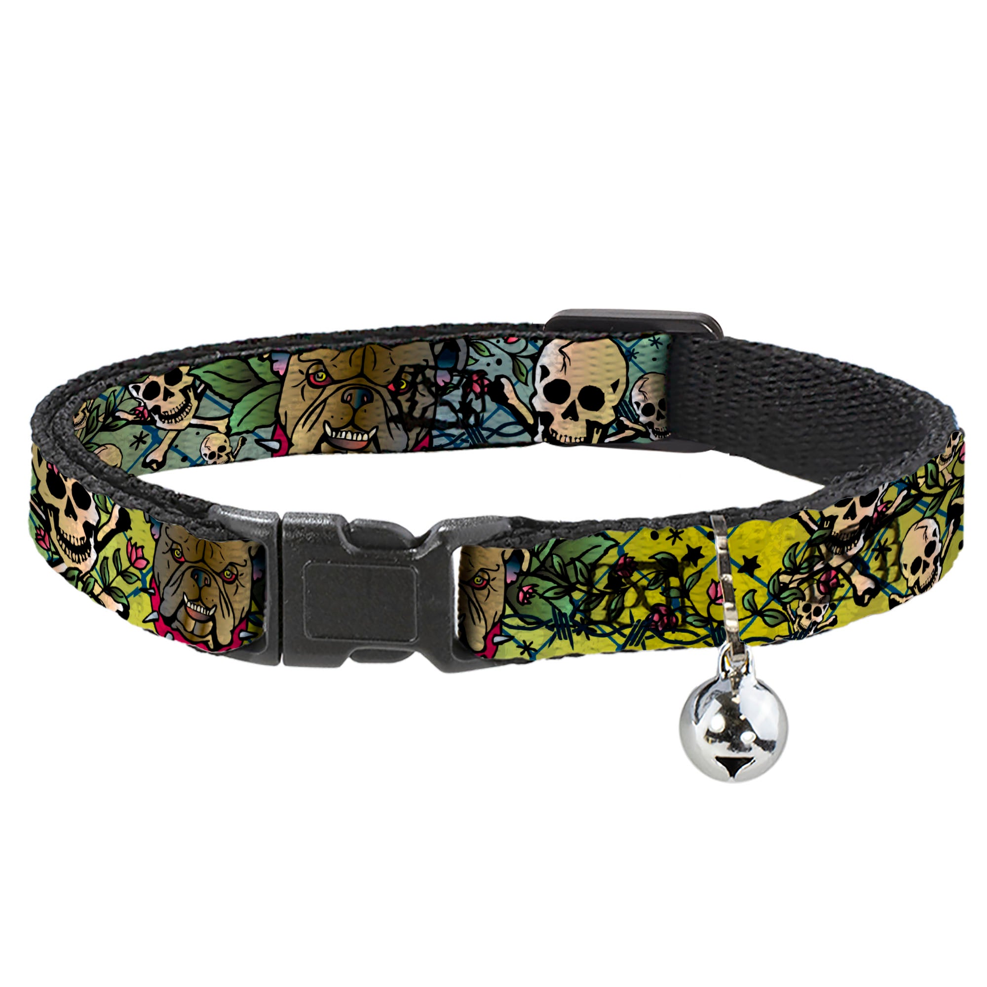 Cat Collar Breakaway - Trust No One CLOSE-UP Yellow Green Blue-S Breakaway Cat Collars Buckle-Down