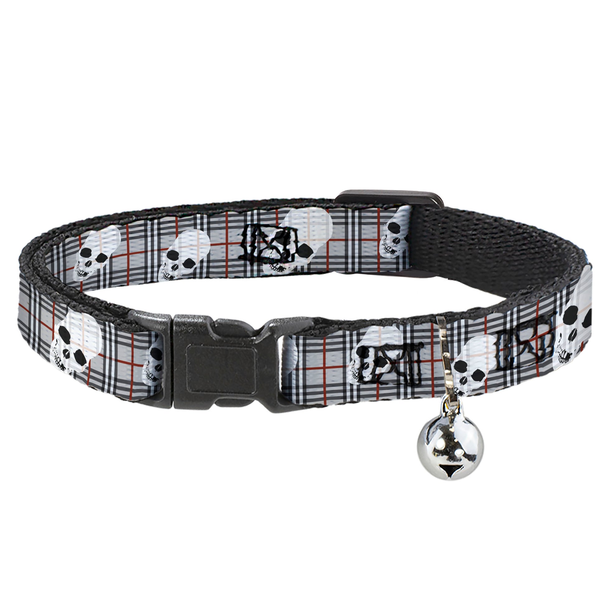 Cat Collar Breakaway - Tilted Skulls Plaid Gray Breakaway Cat Collars Buckle-Down