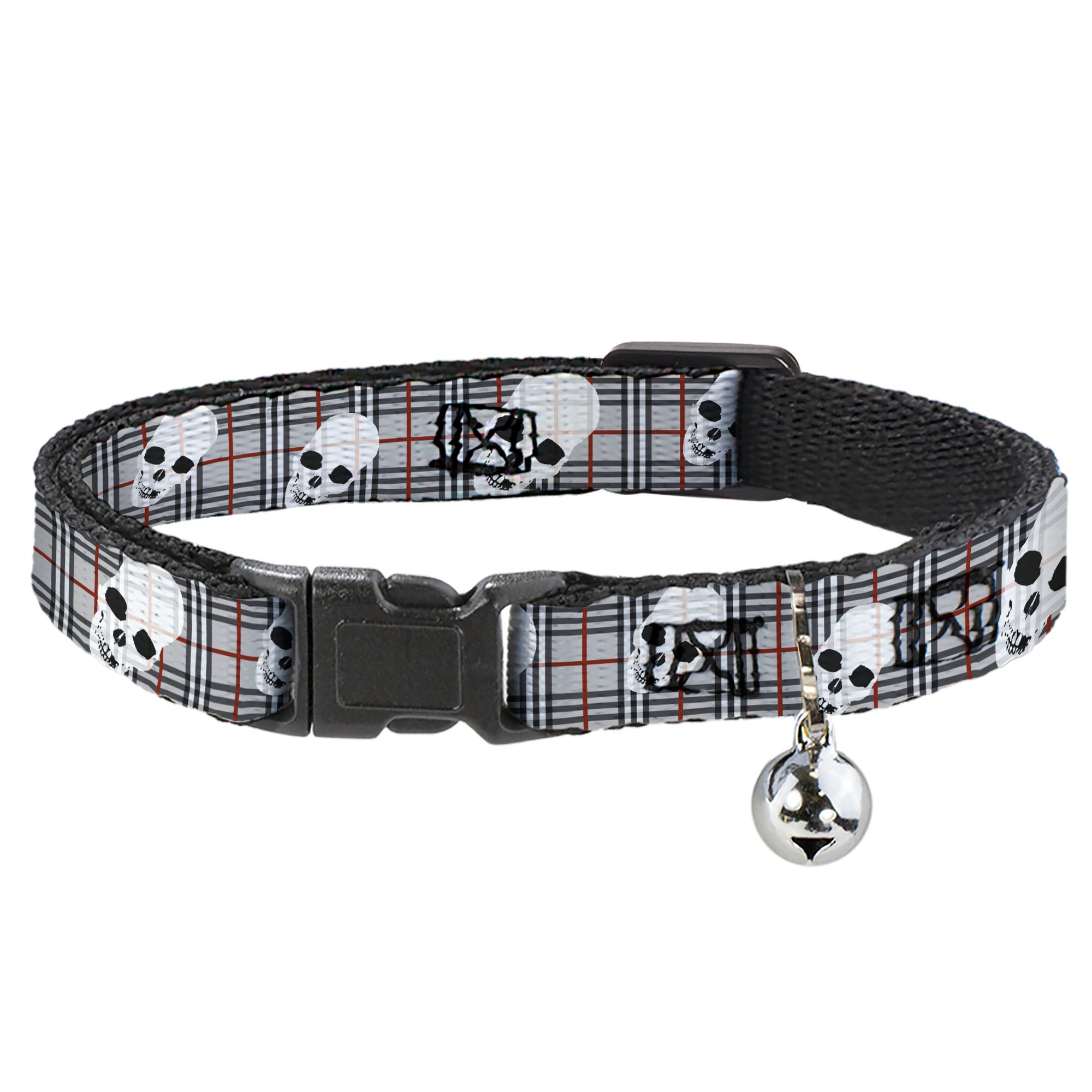 Cat Collar Breakaway - Tilted Skulls Plaid Gray Breakaway Cat Collars Buckle-Down