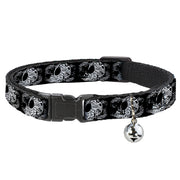Cat Collar Breakaway - Tattoo Skull Floral Black White Breakaway Cat Collars Buckle-Down